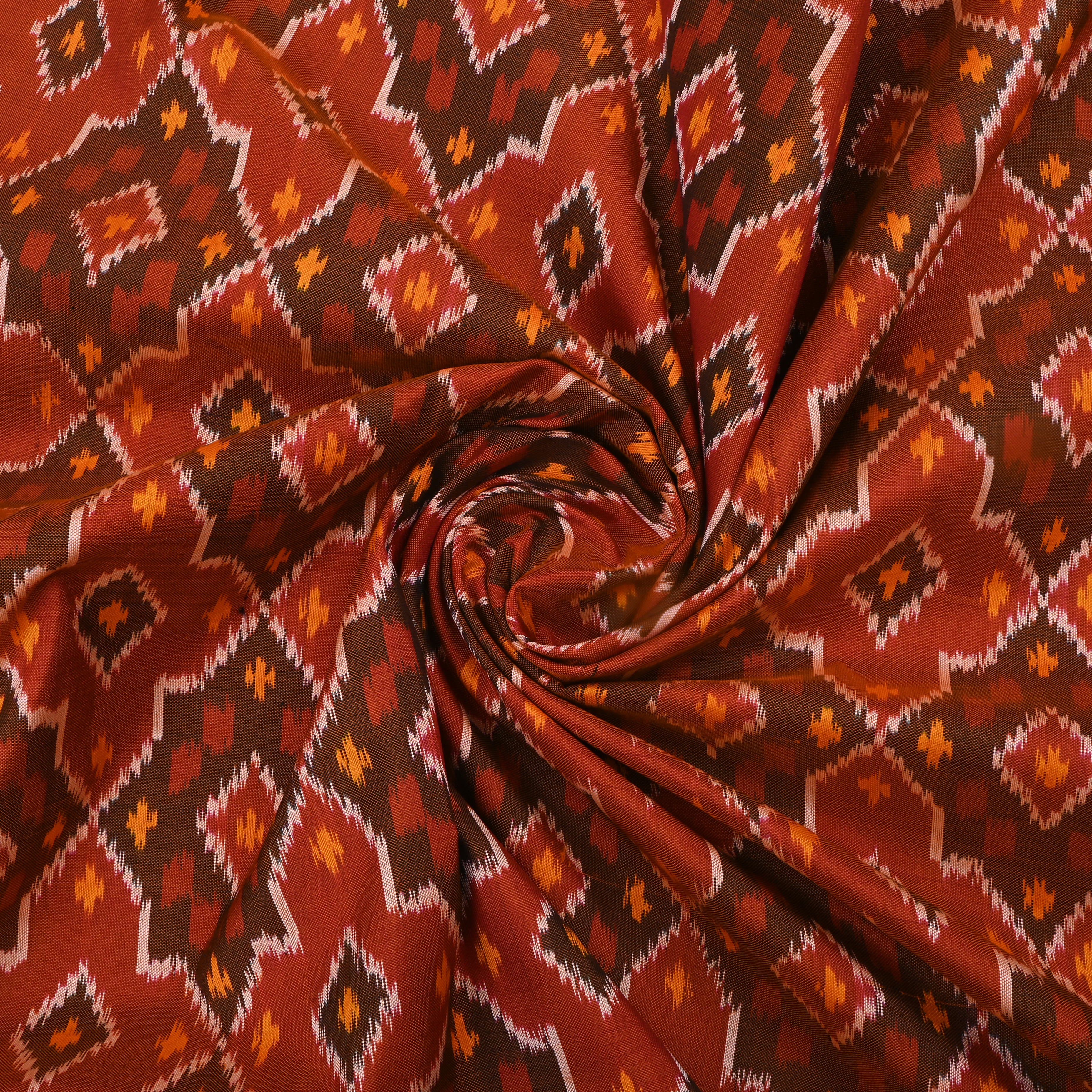 Brown Red Silk Ikat Fabric