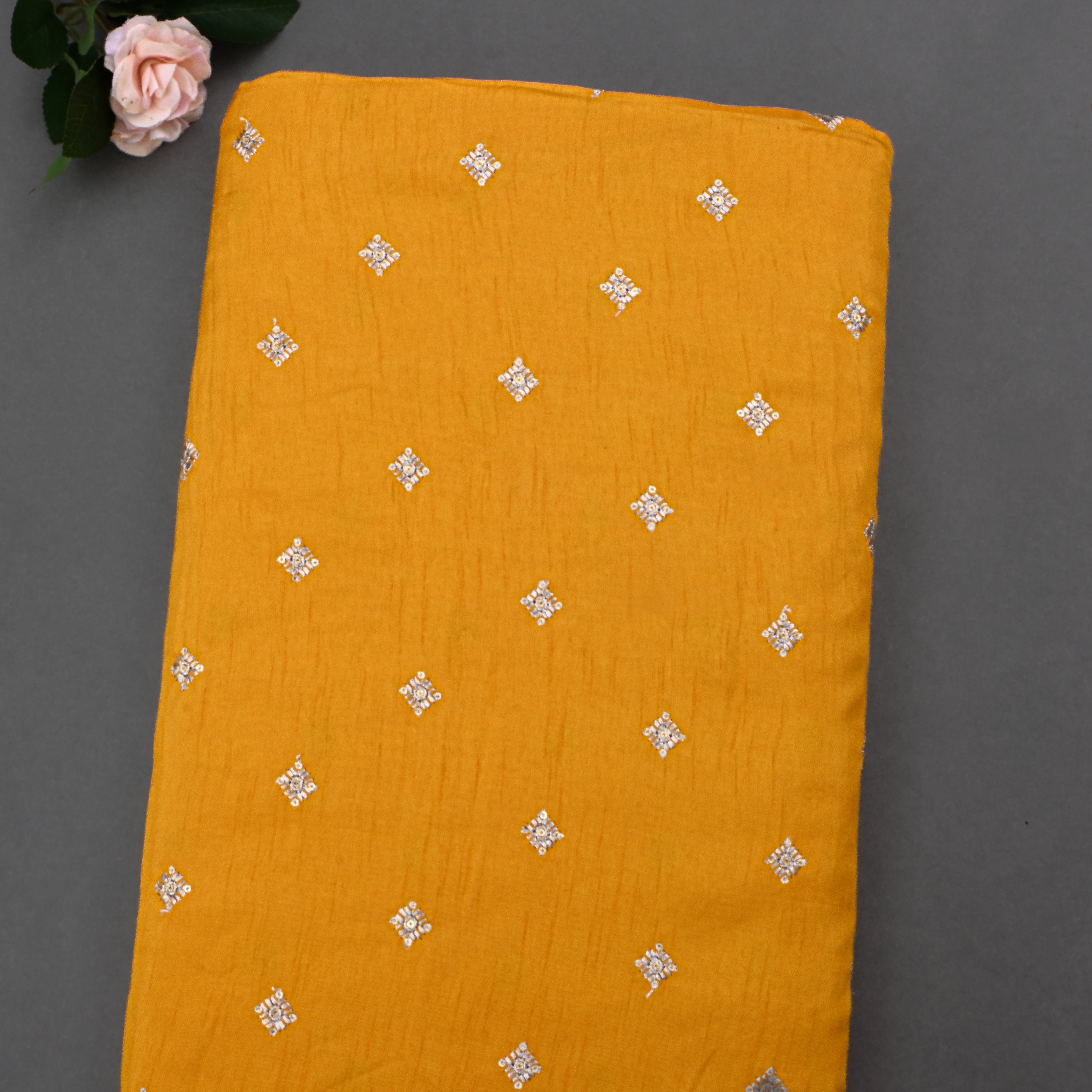 Golden Bell Yellow Silk Fabric With Embroidery Work