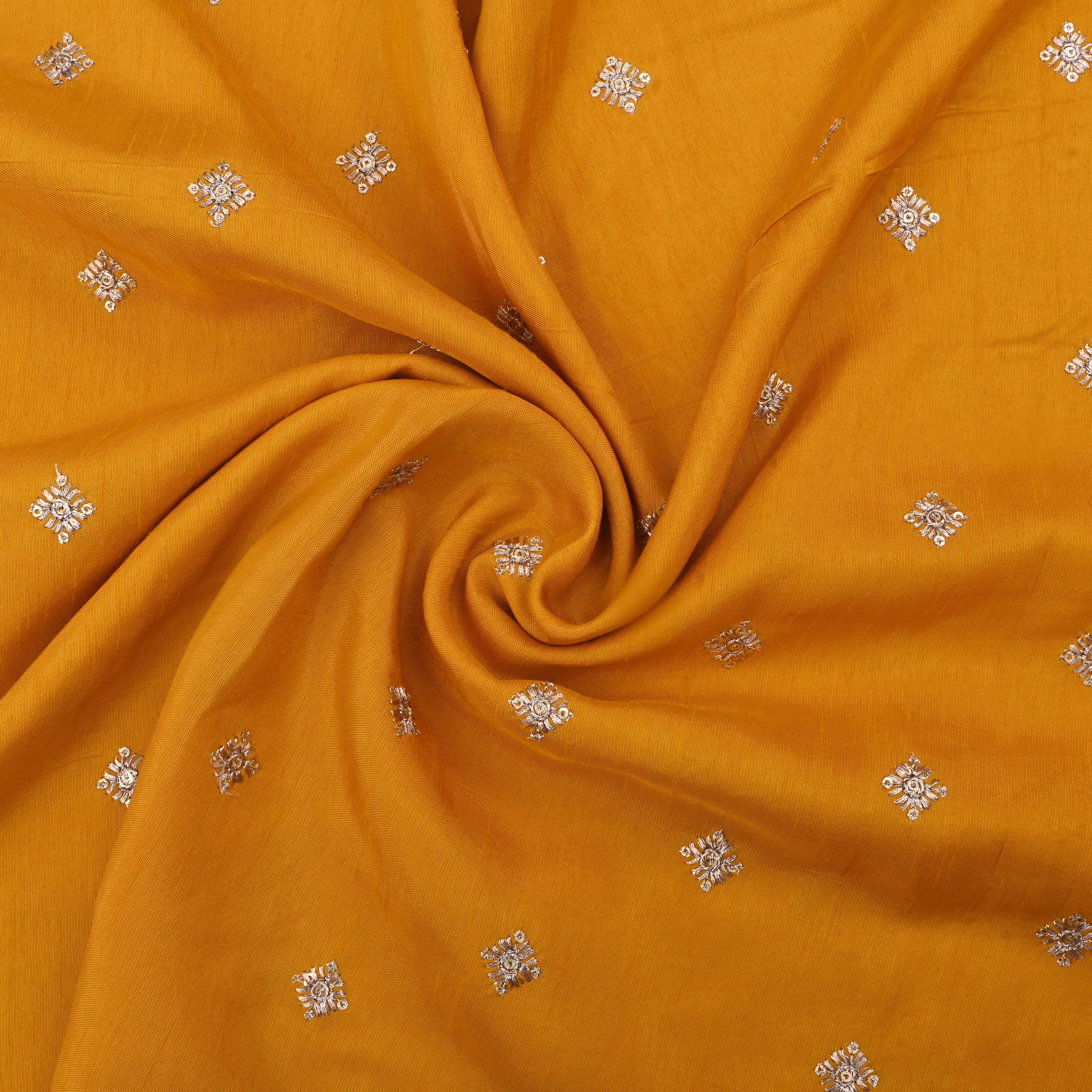 Golden Bell Yellow Silk Fabric With Embroidery Work
