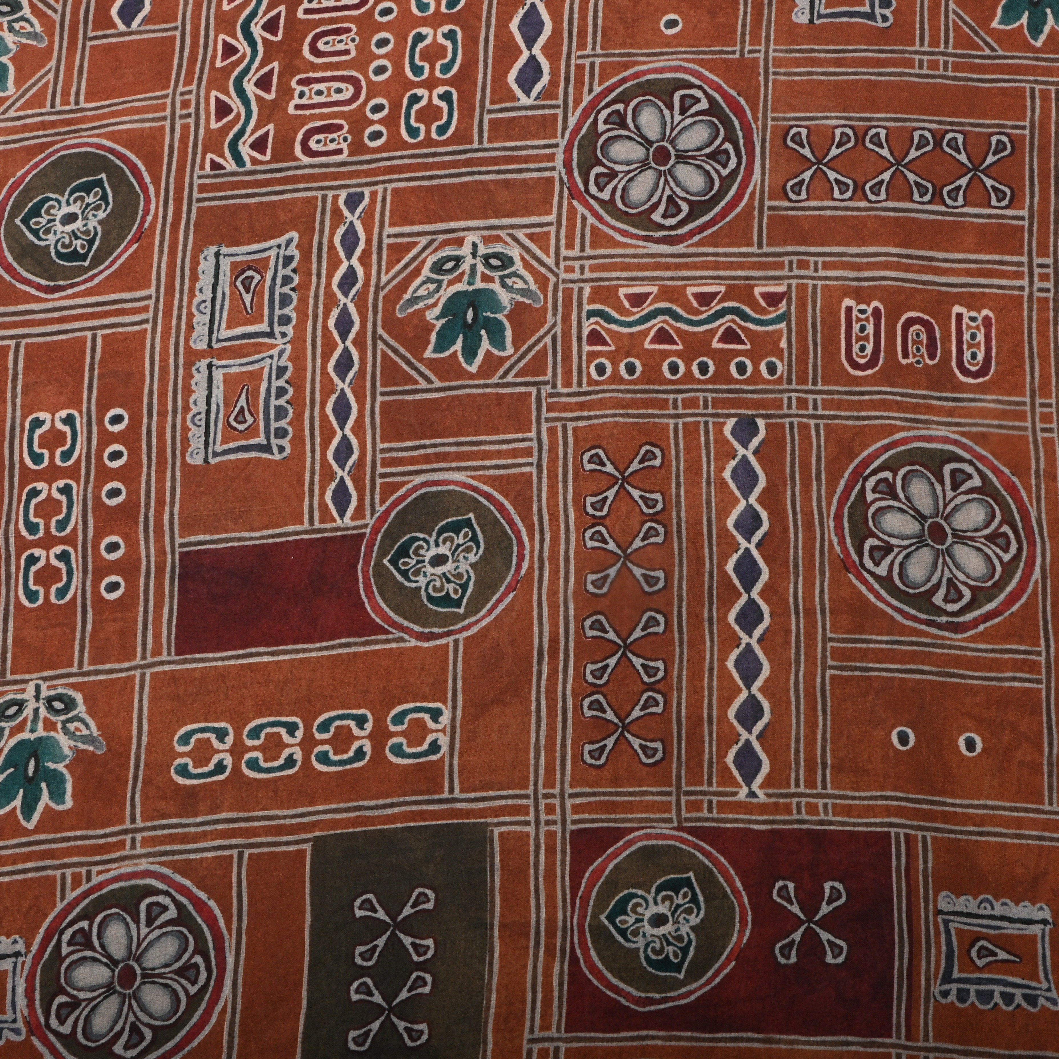 Sienna Brown Silk Fabric With Printed Design