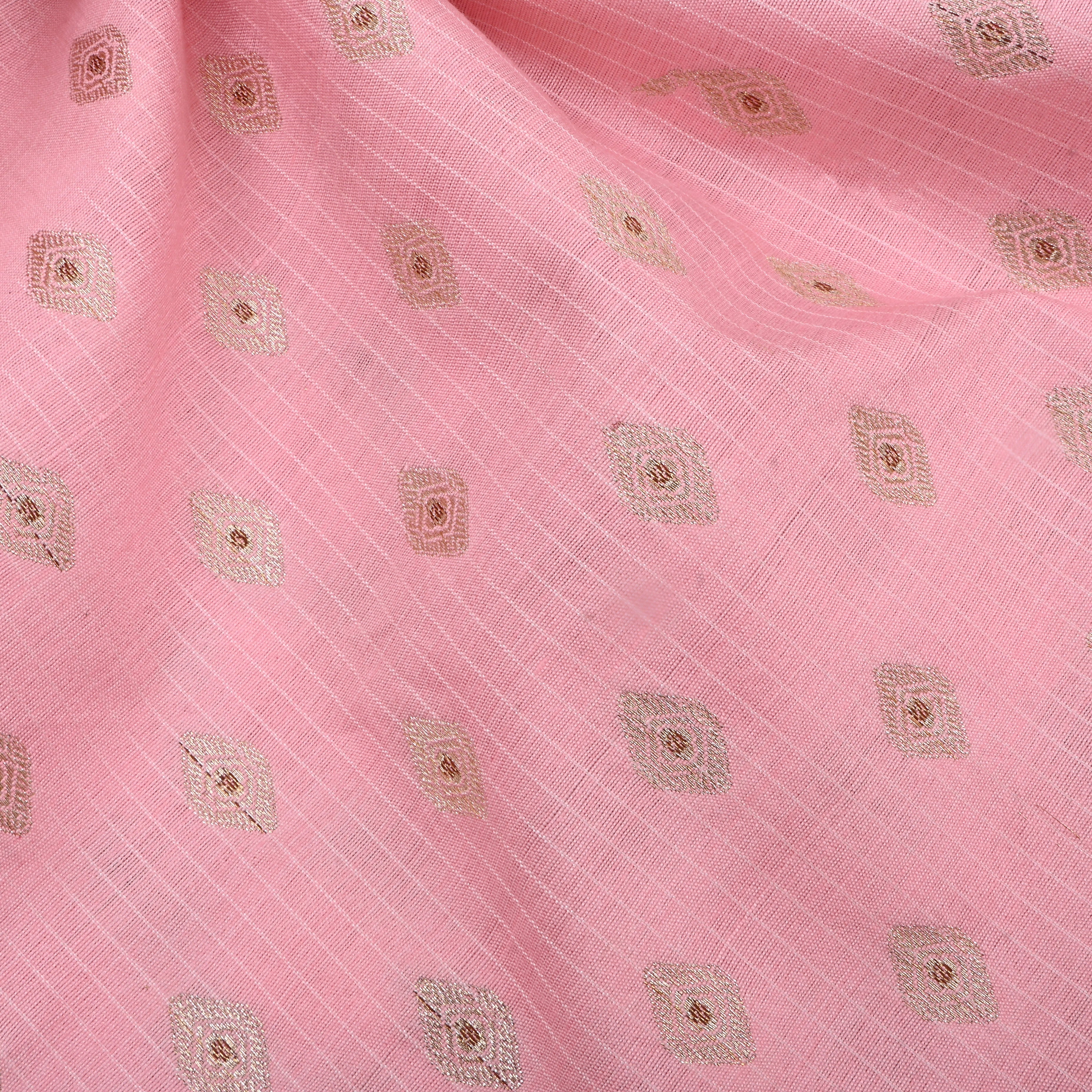 Soft Pink Jamawar Silk Fabric With Butti'S