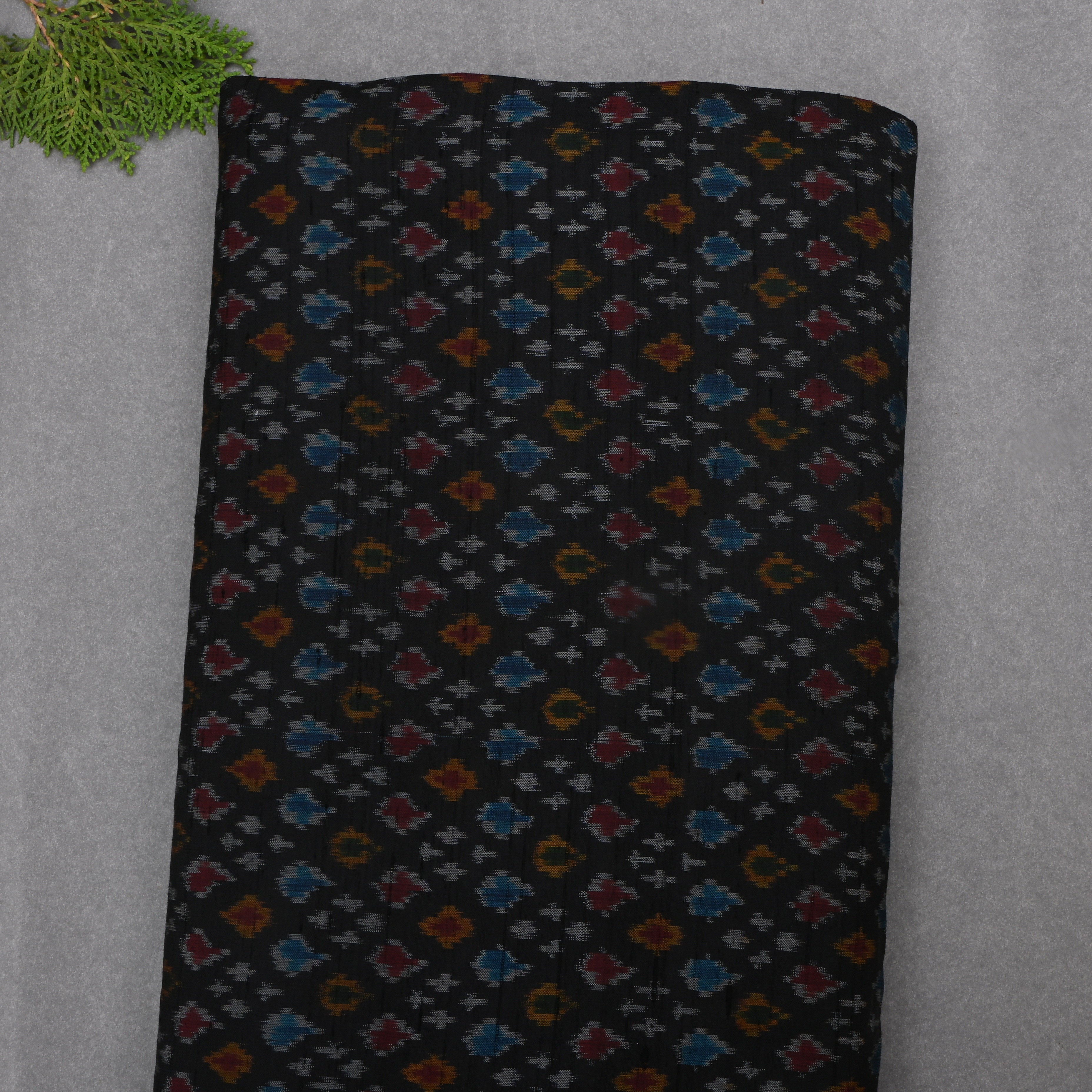 Black Dupion Ikat Fabric