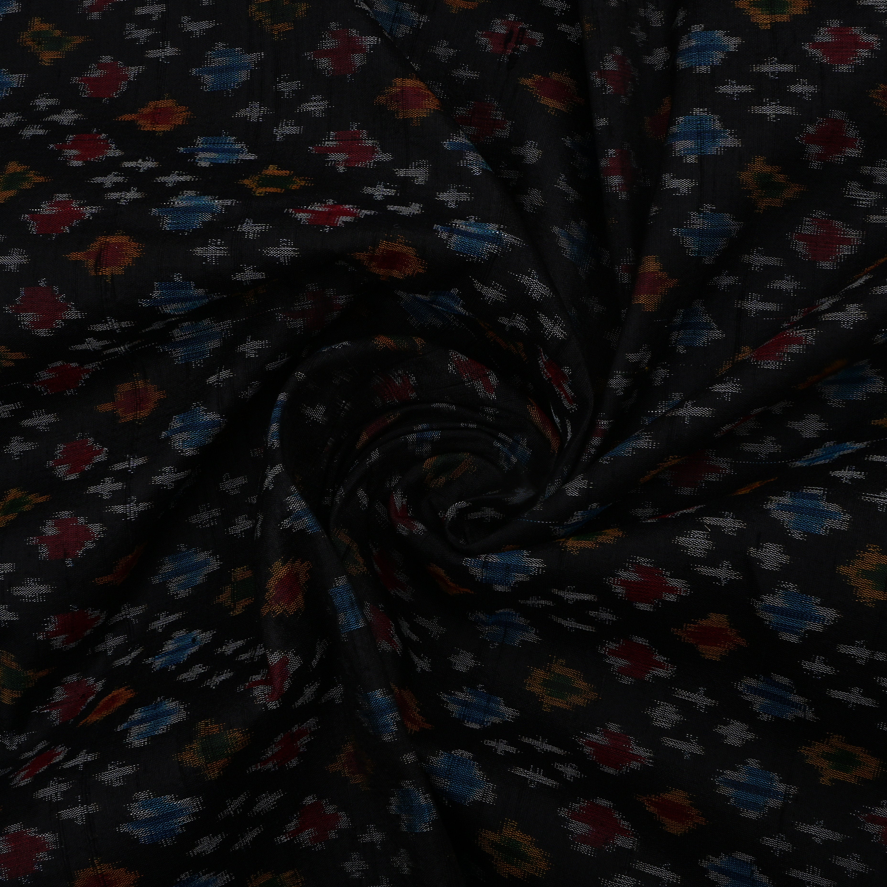 Black Dupion Ikat Fabric