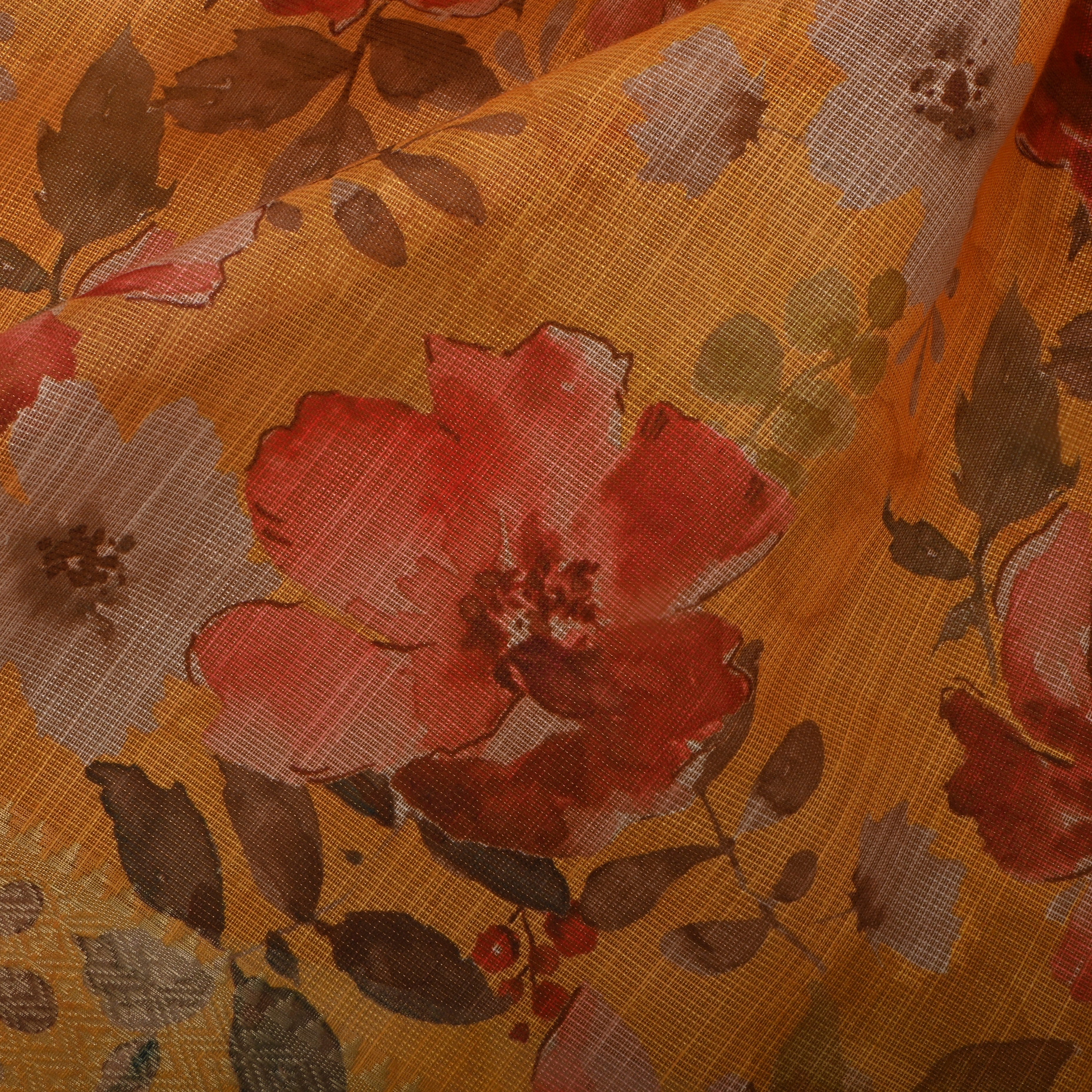 Warm Yellow Floral Printed Tissue Fabric