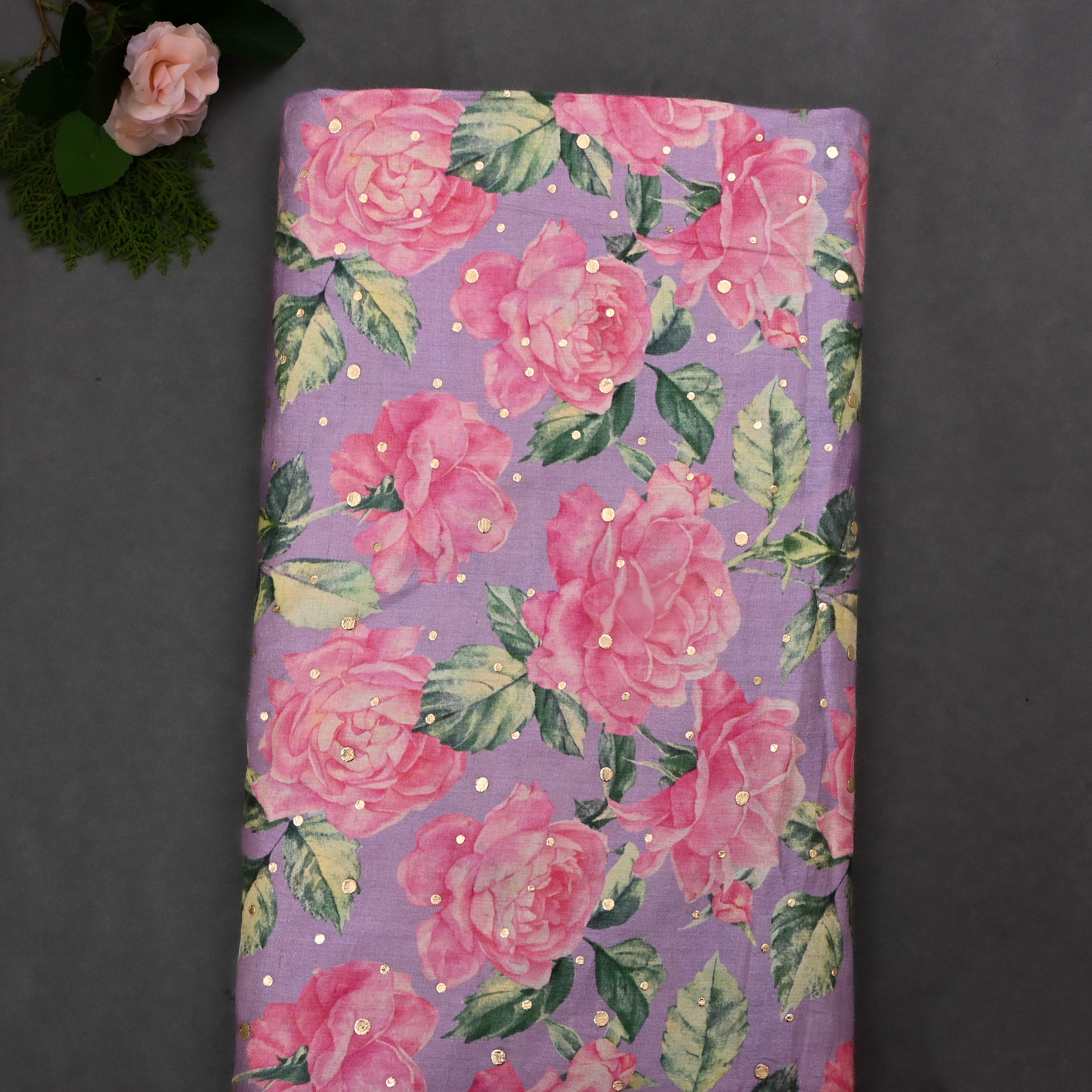 Dusty Lavender Tussar Fabric With Digital Print