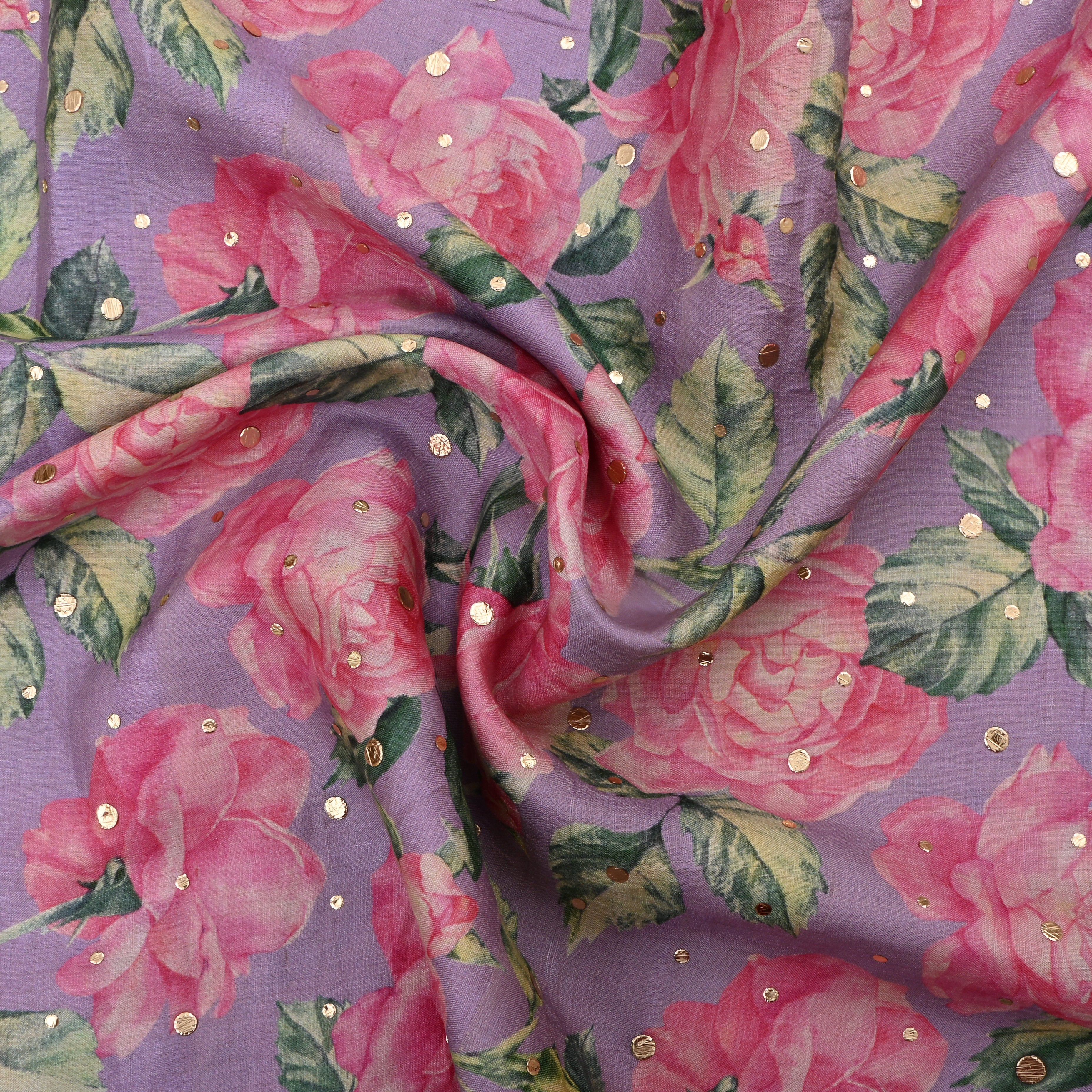 Dusty Lavender Tussar Fabric With Digital Print