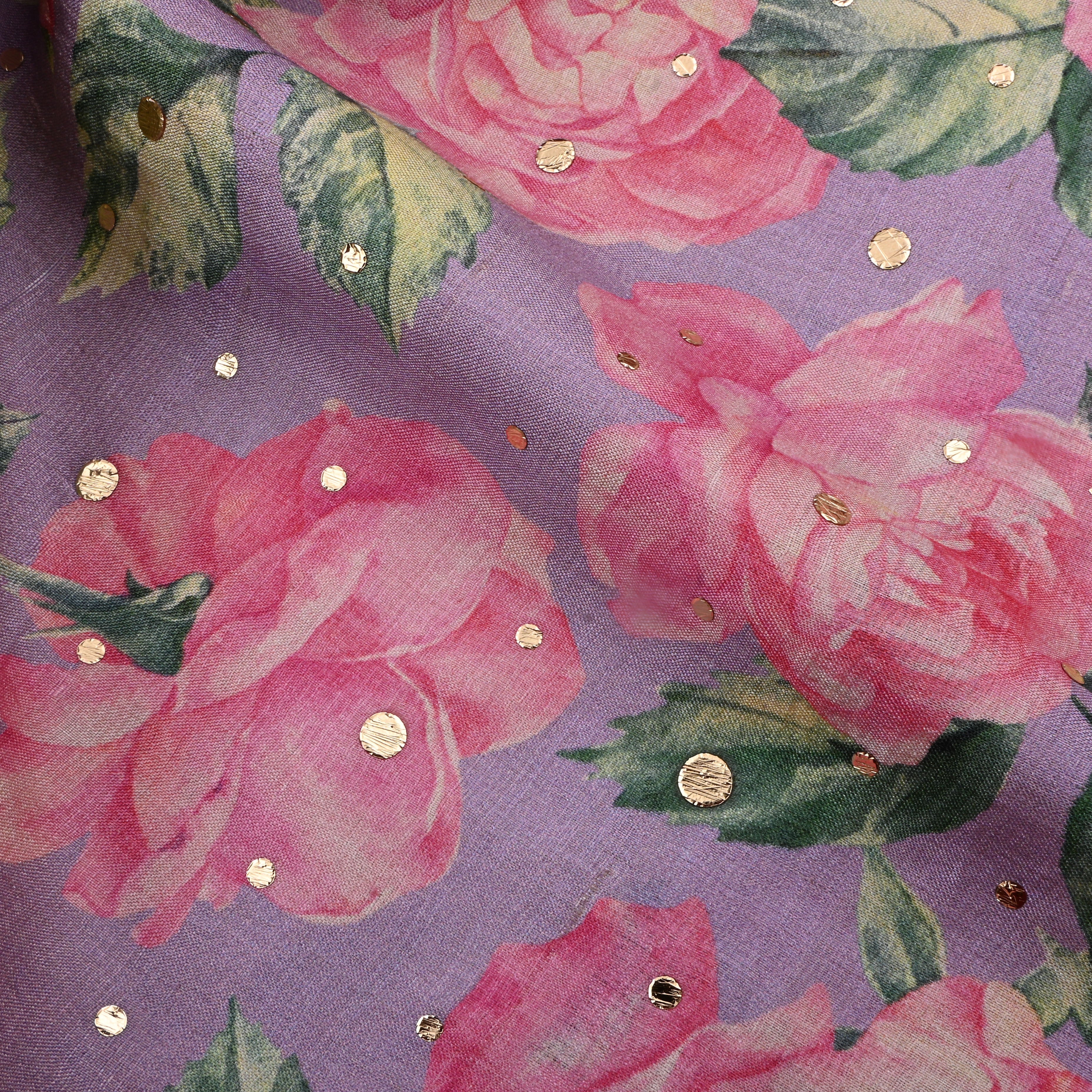 Dusty Lavender Tussar Fabric With Digital Print