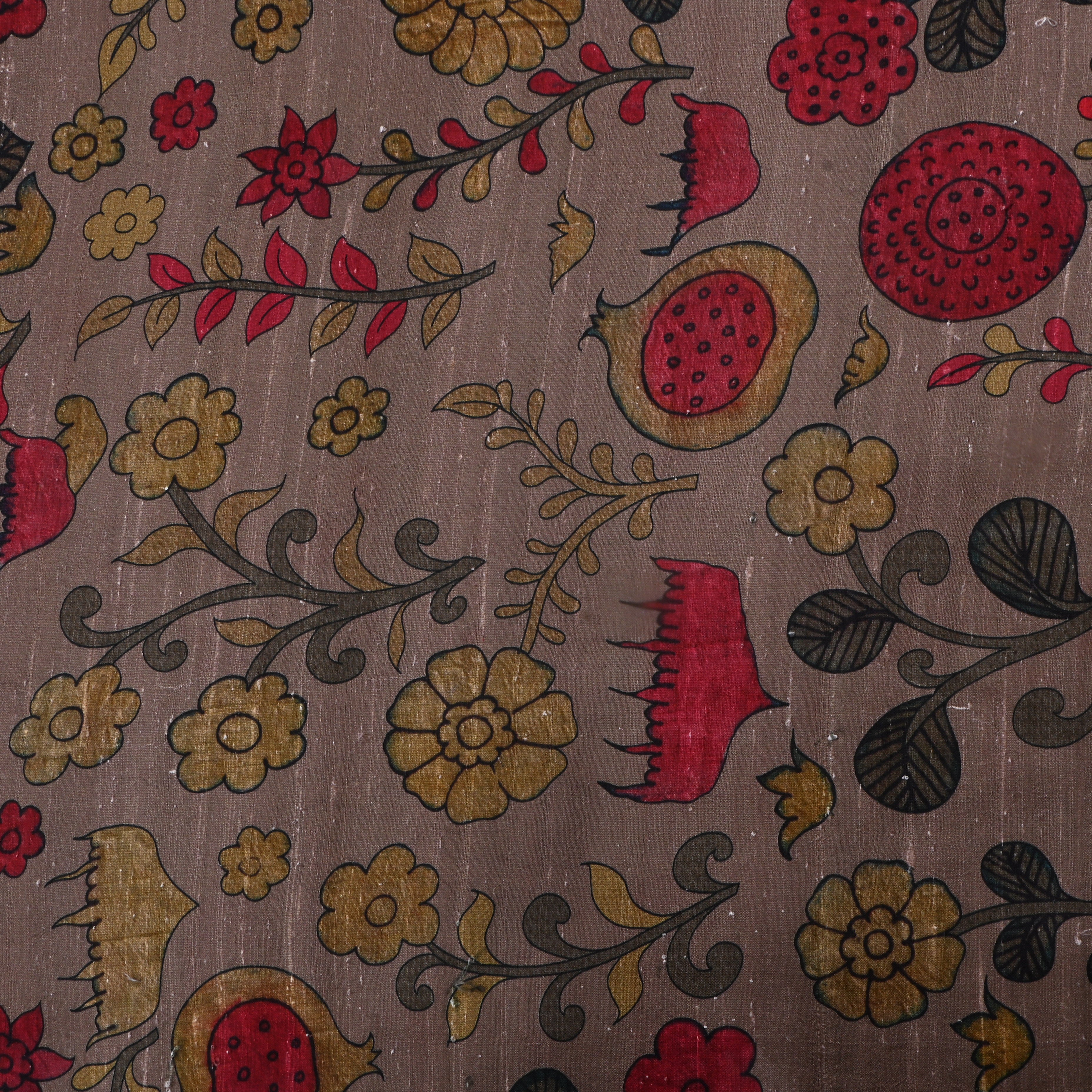 Medium Brown Dupion Fabric With Digital Print