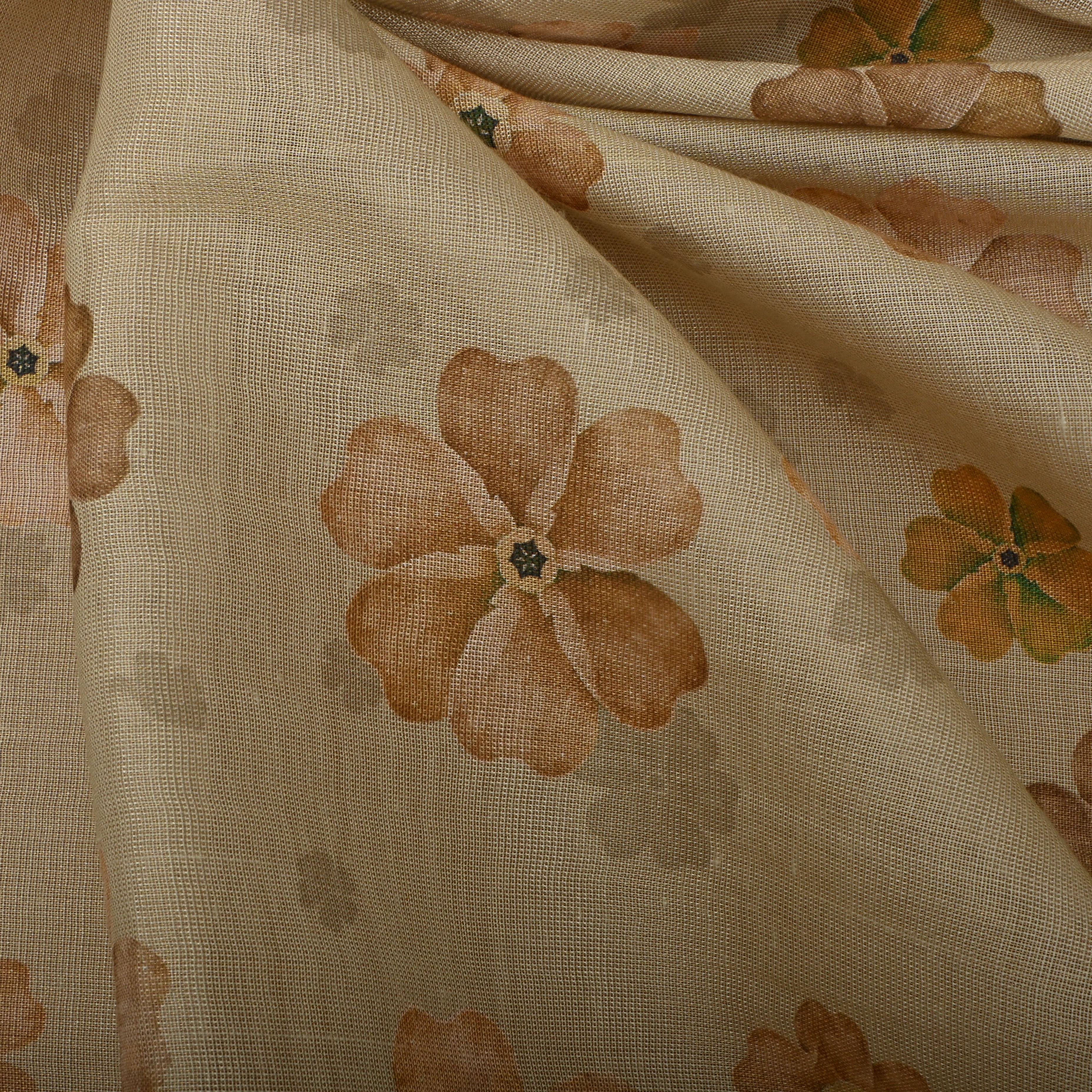 Light Sand Brown Tissue Fabric With Floral Prints