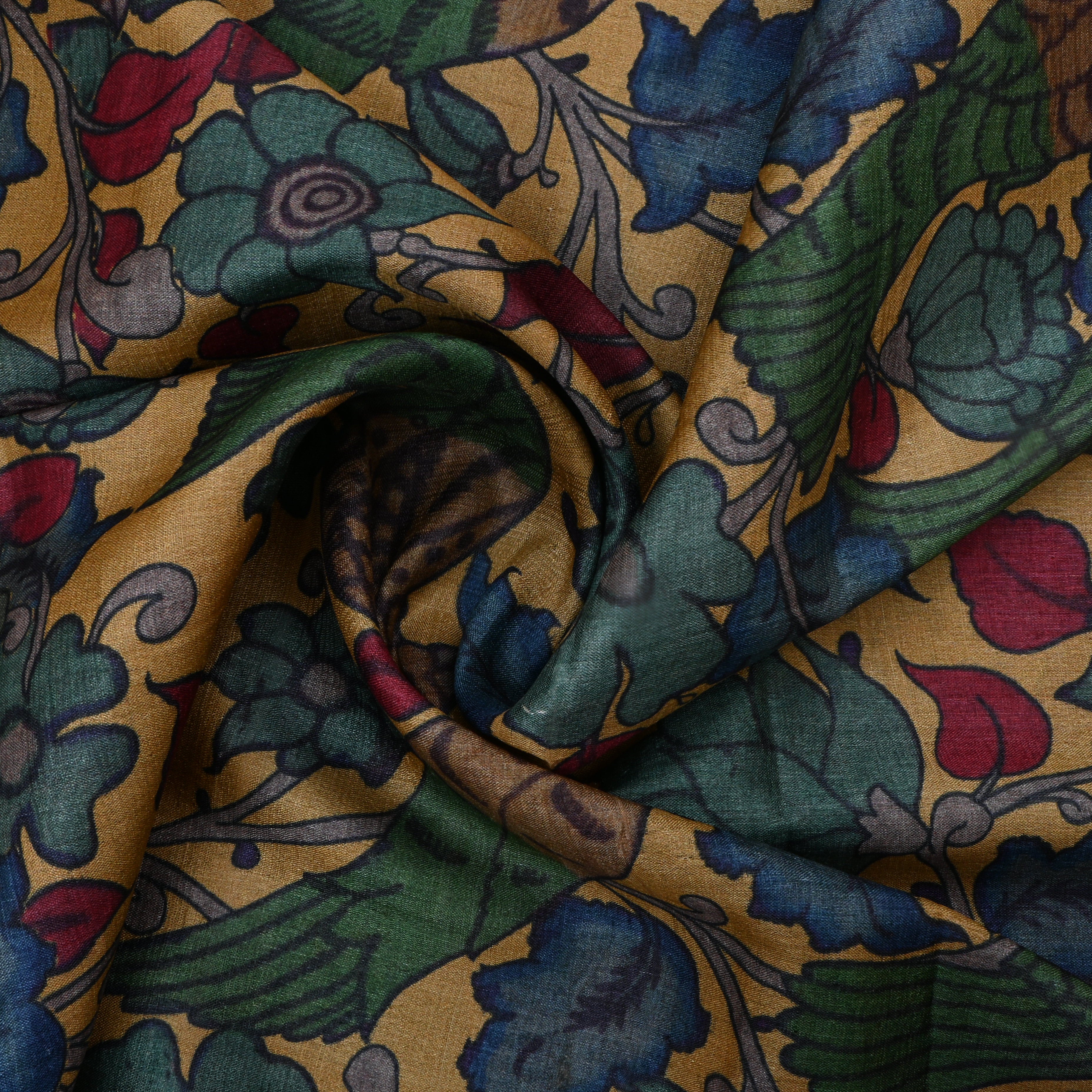 Coffee Orange Tussar Fabric With Printed Design