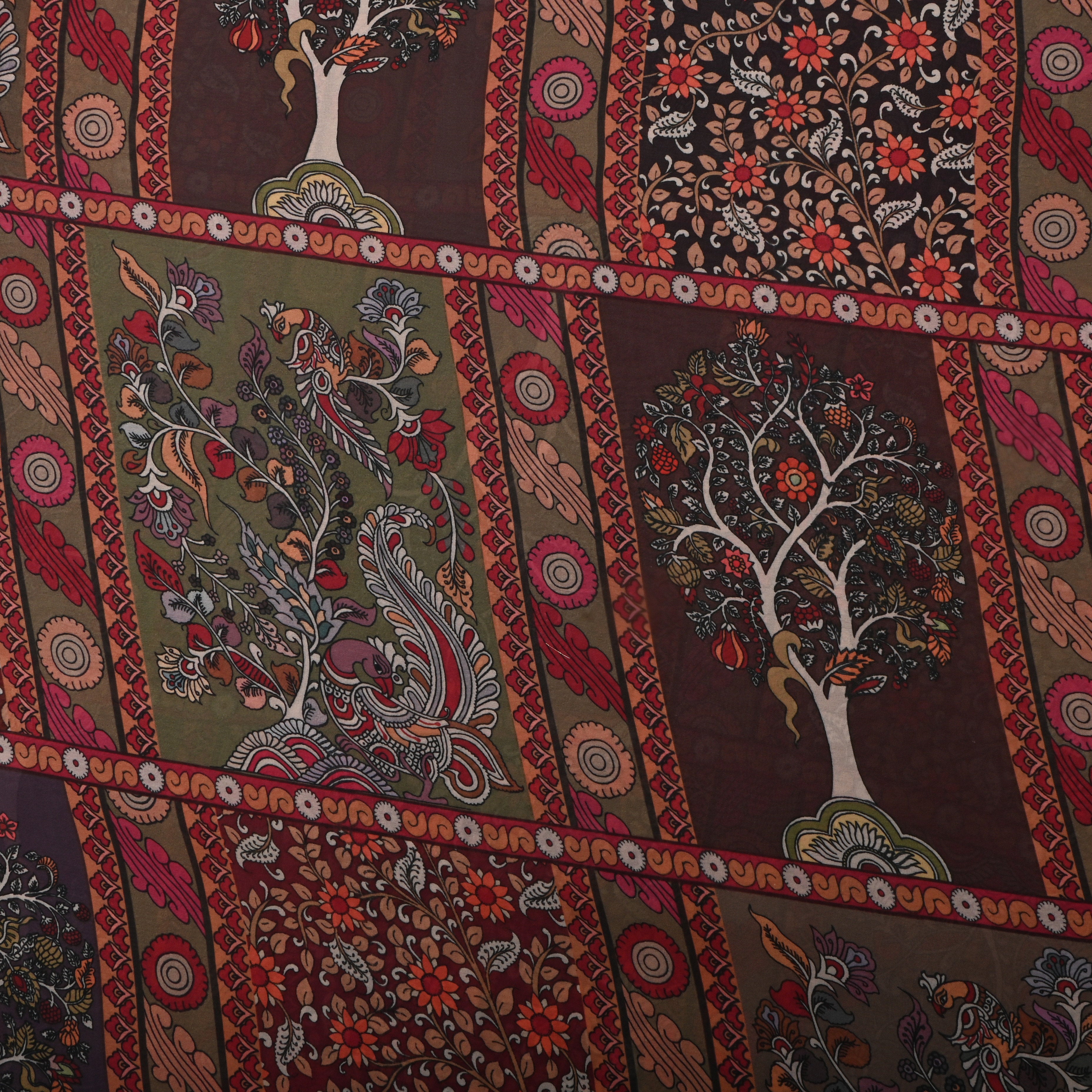 Multi-Color Silk Fabric With Abstract Designs