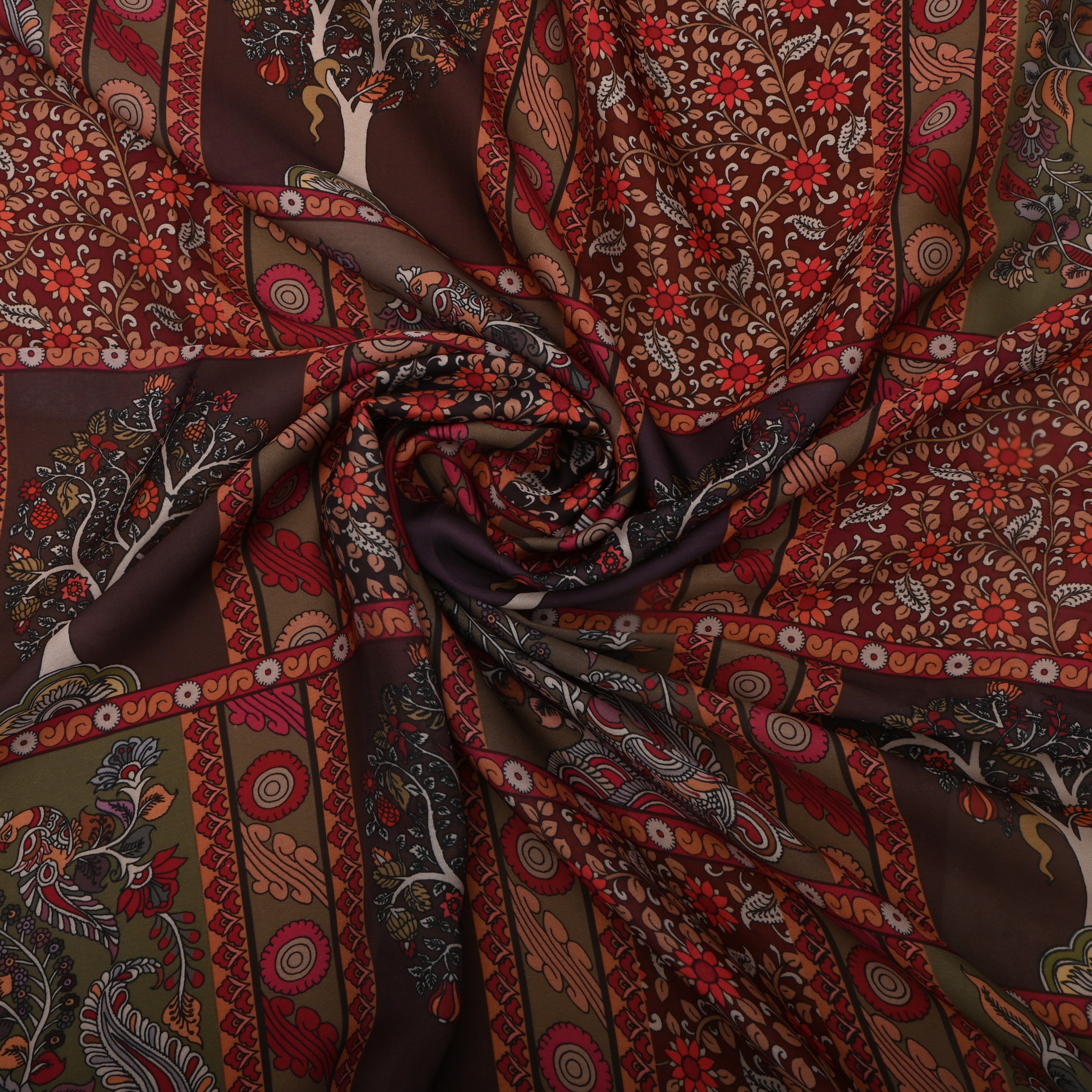 Multi-Color Silk Fabric With Abstract Designs