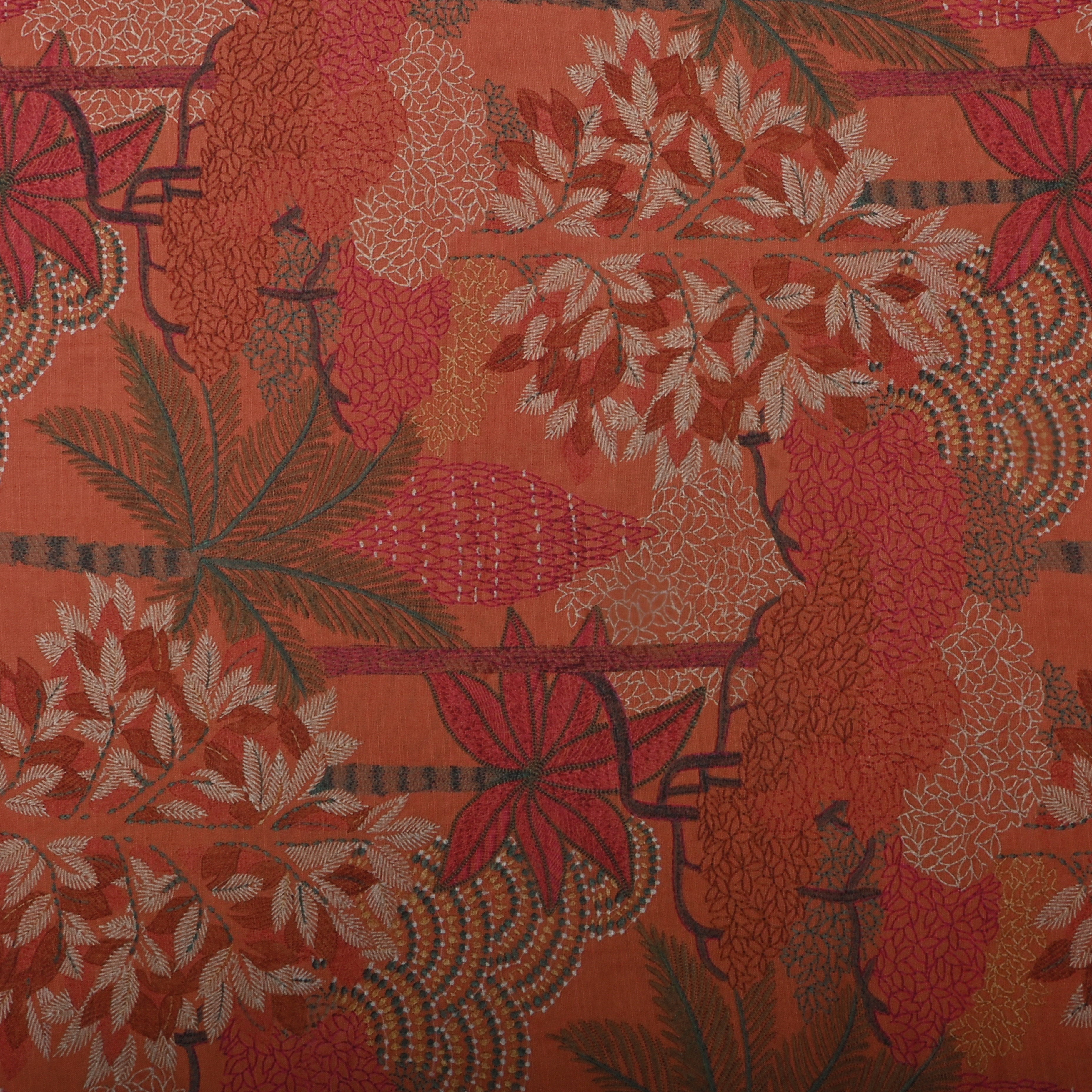 Apple Blossom Red Silk Fabric With Digital Prints