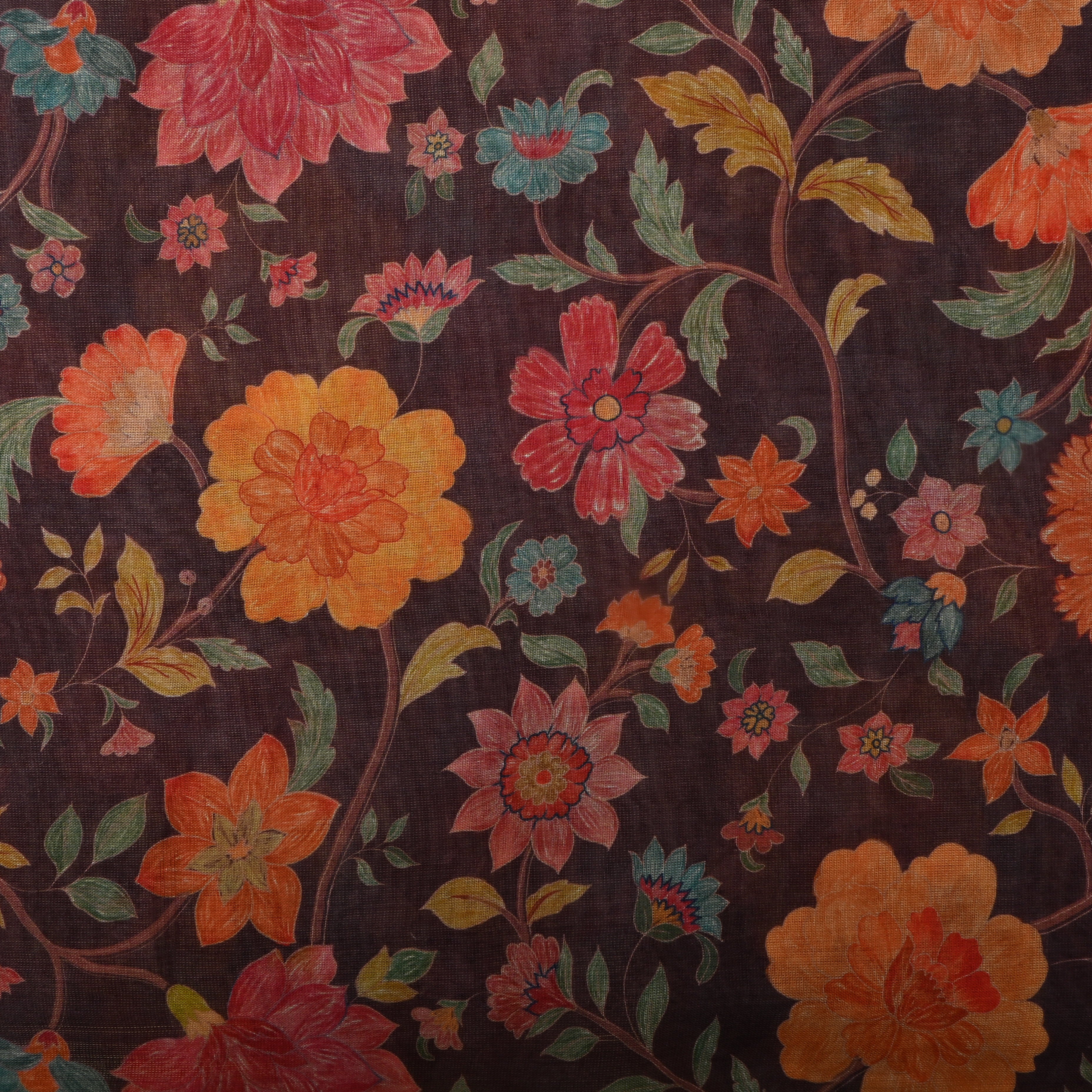 Brown Coffee Tissue Fabric With Floral Prints