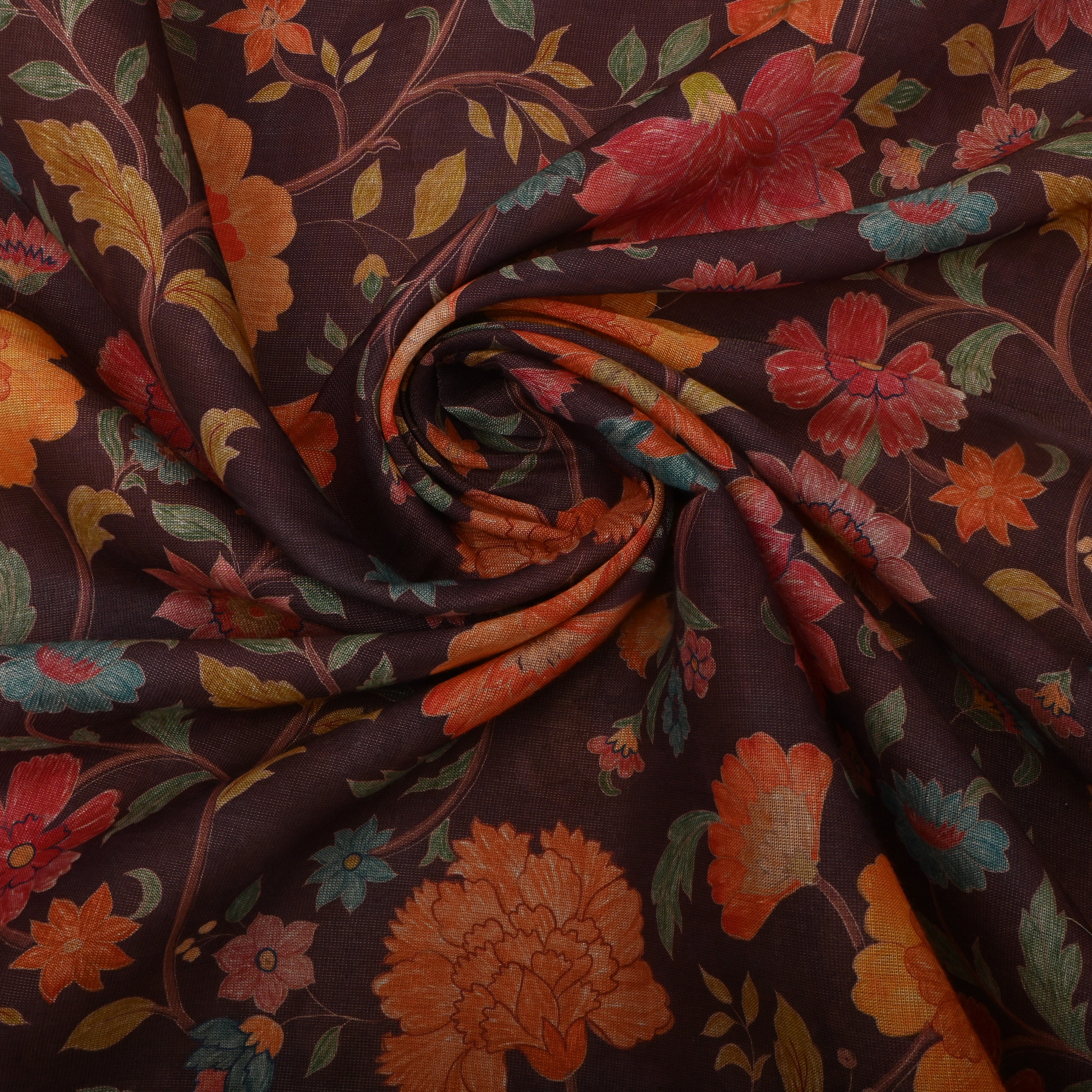 Brown Coffee Tissue Fabric With Floral Prints