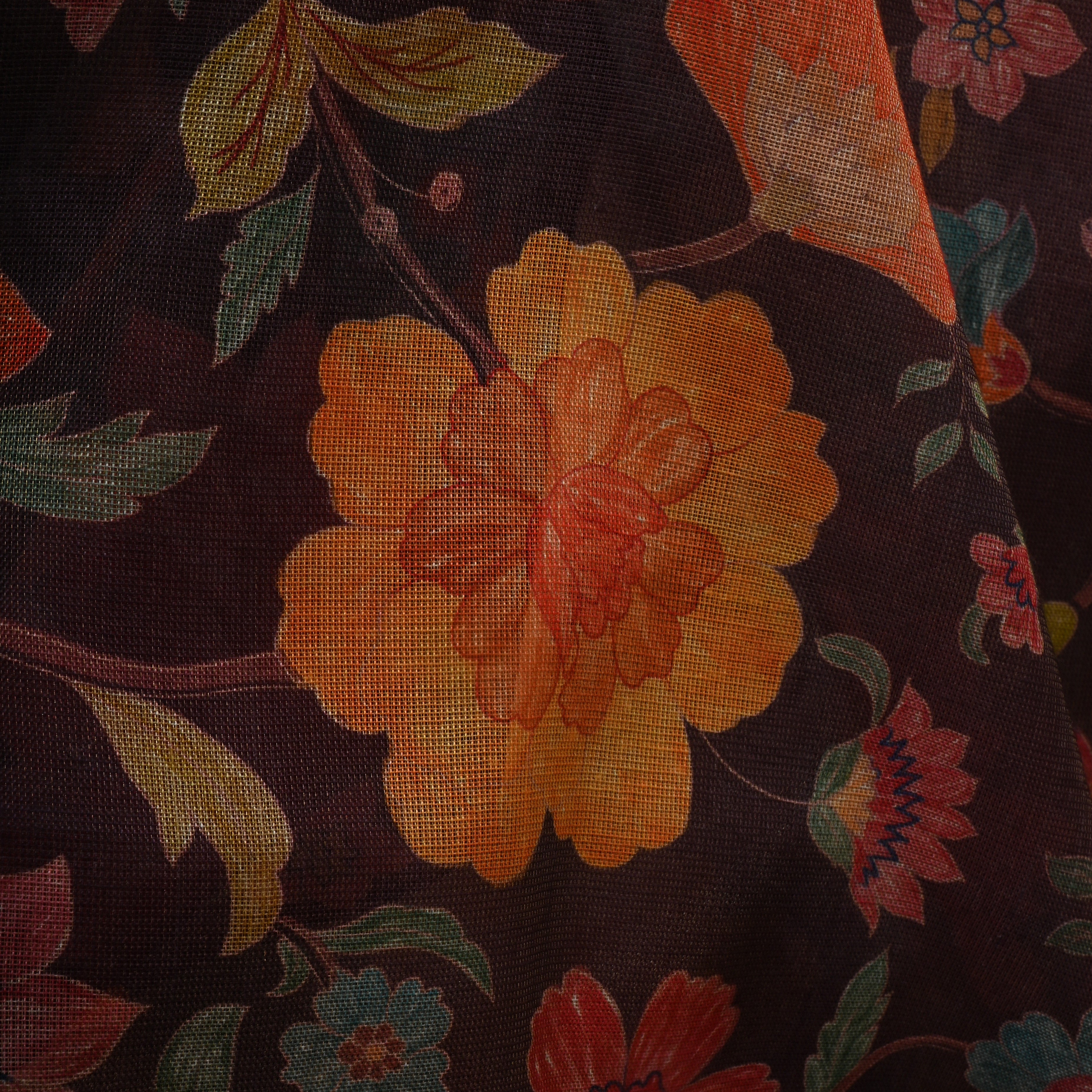 Brown Coffee Tissue Fabric With Floral Prints