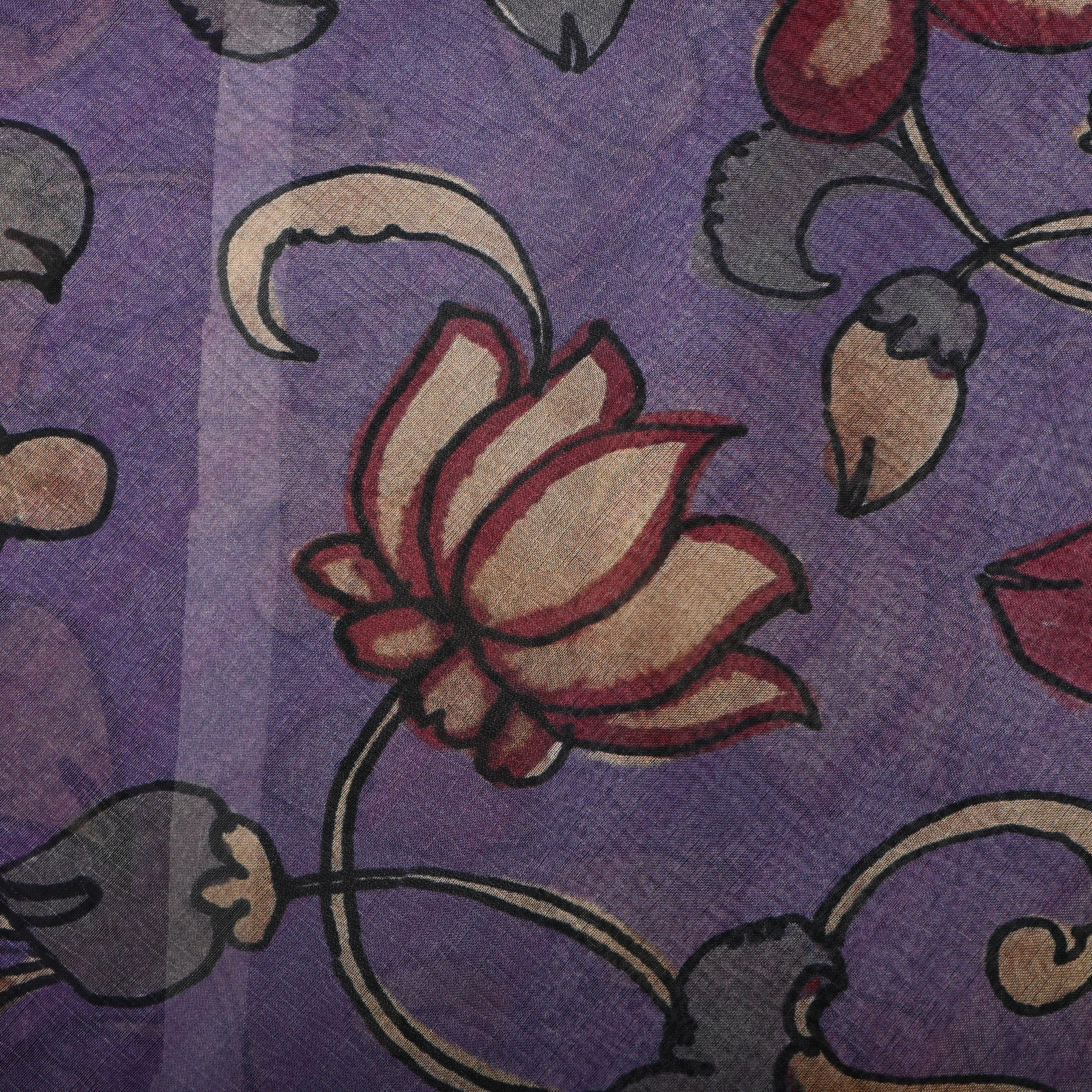Majesty Purple Floral Jaal Tissue Fabric