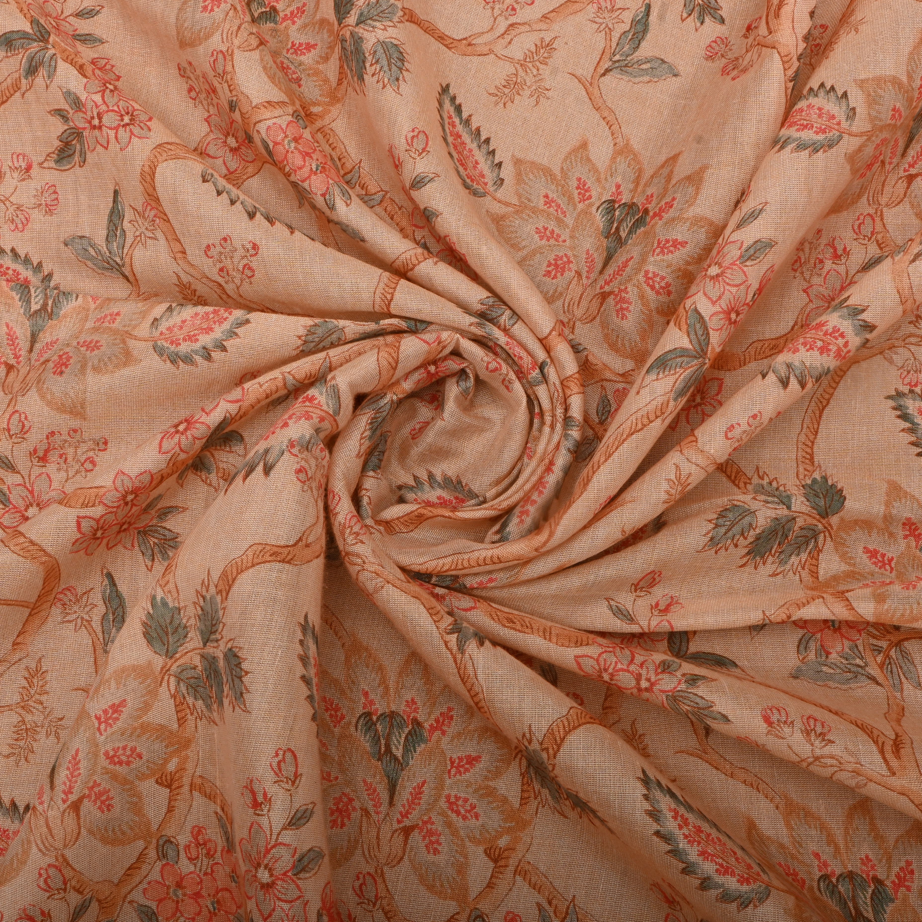 Deep Peach Tissue Fabric With Digital Prints