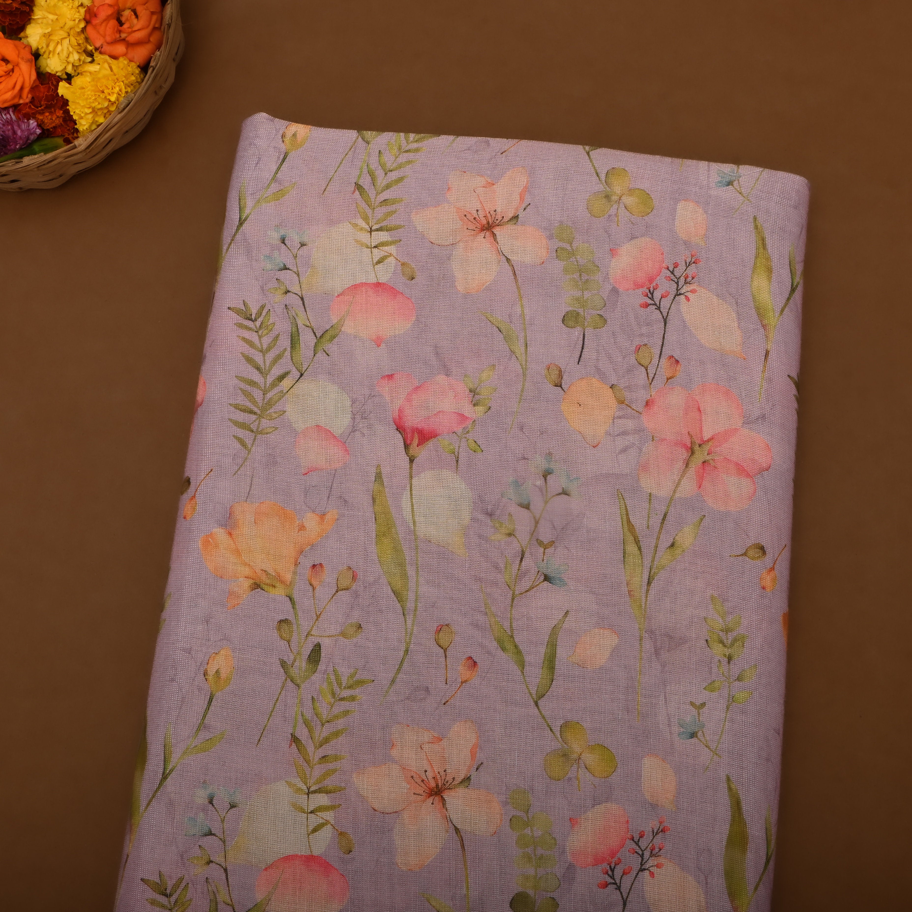 Lilac Tissue Fabric With Floral Prints