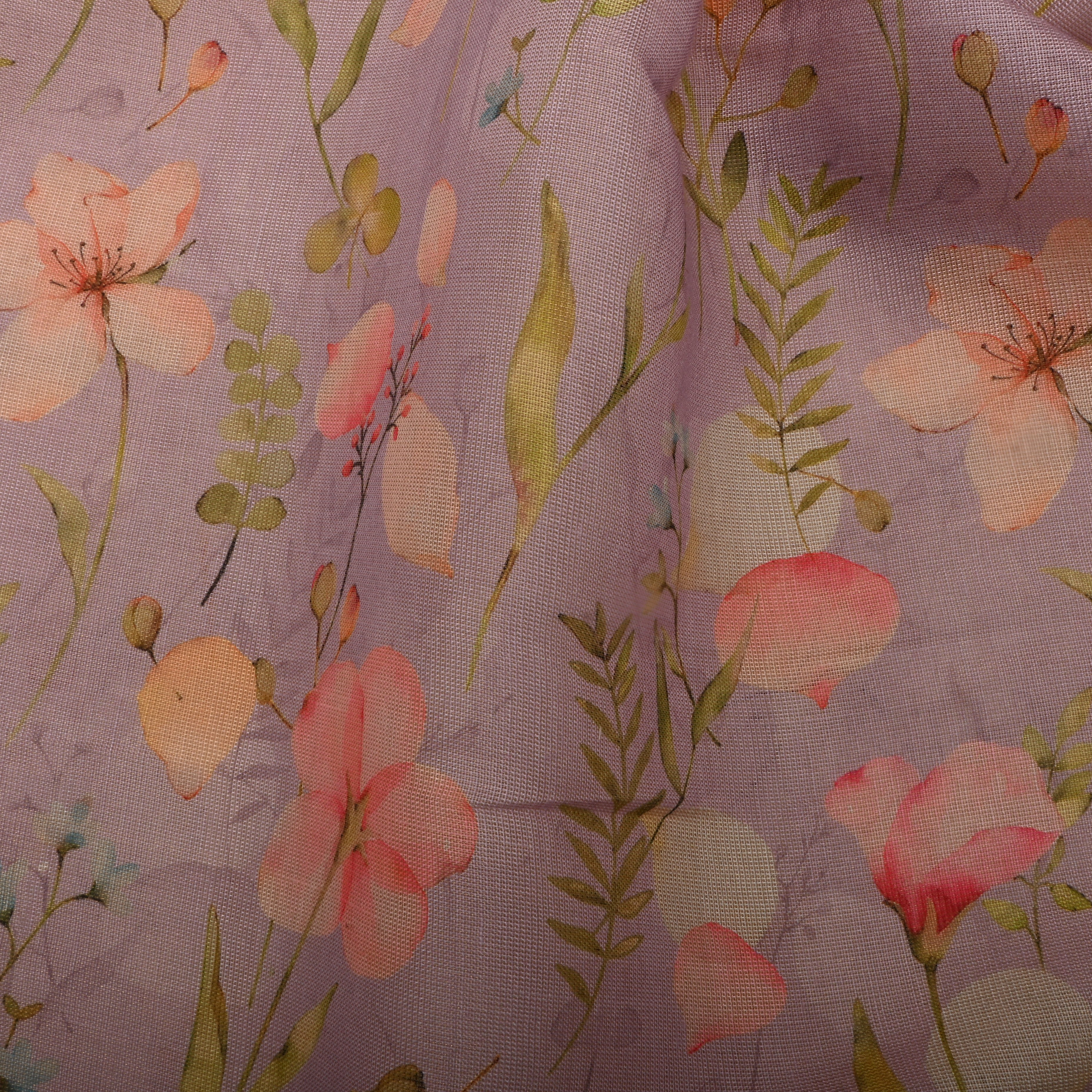 Lilac Tissue Fabric With Floral Prints