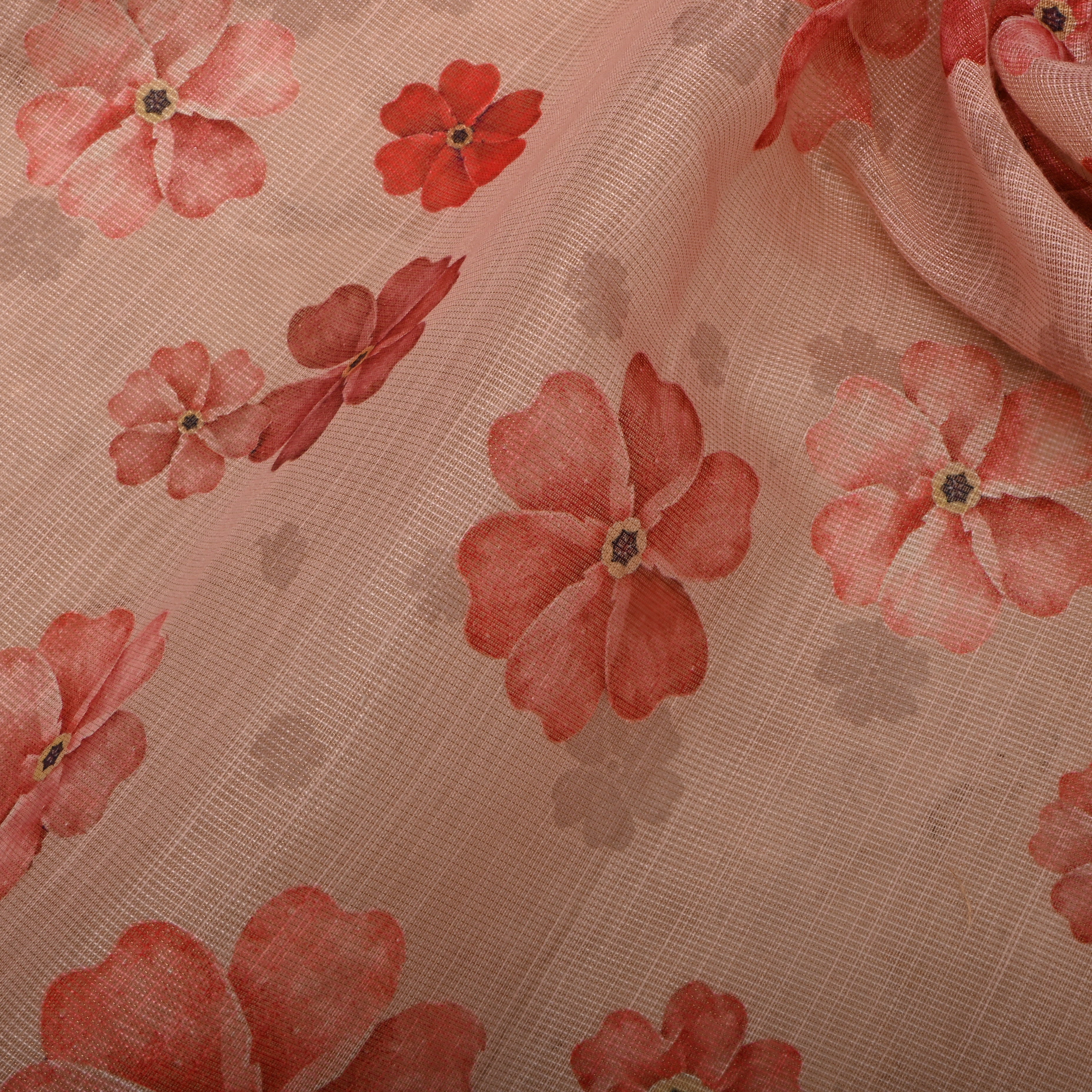 Peach Tissue Fabric With Prints