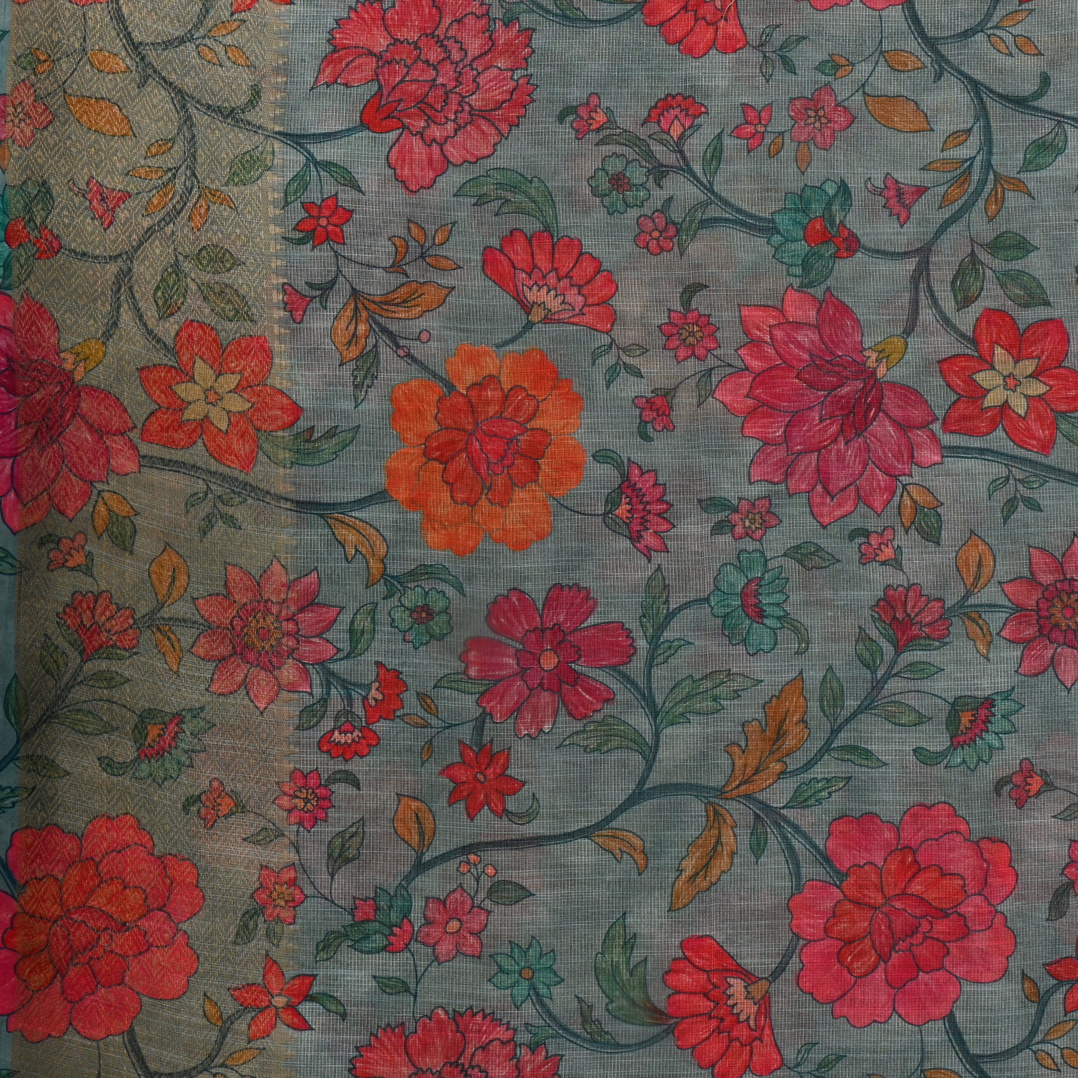 Sky Blue Floral Printed Tissue Fabric