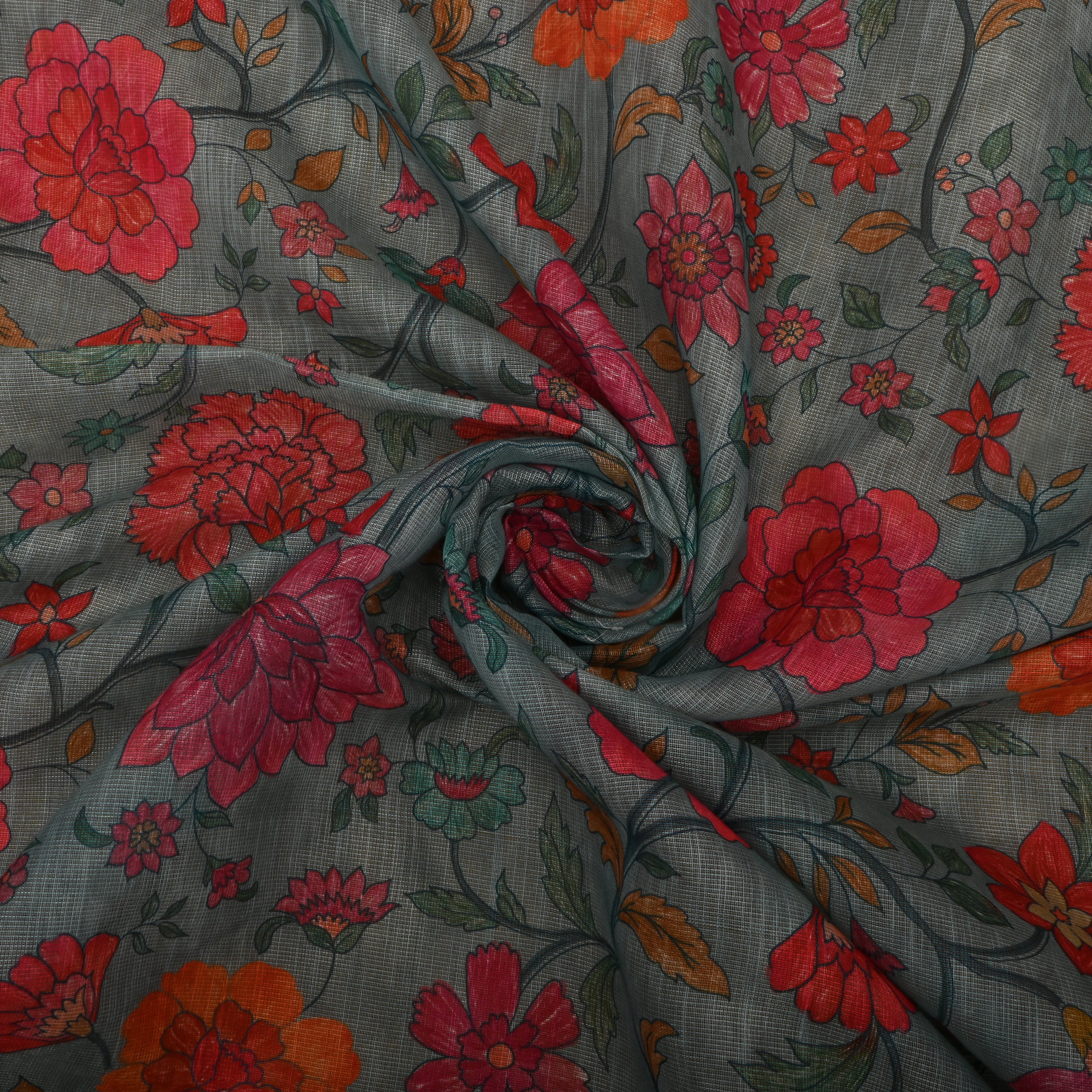 Sky Blue Floral Printed Tissue Fabric