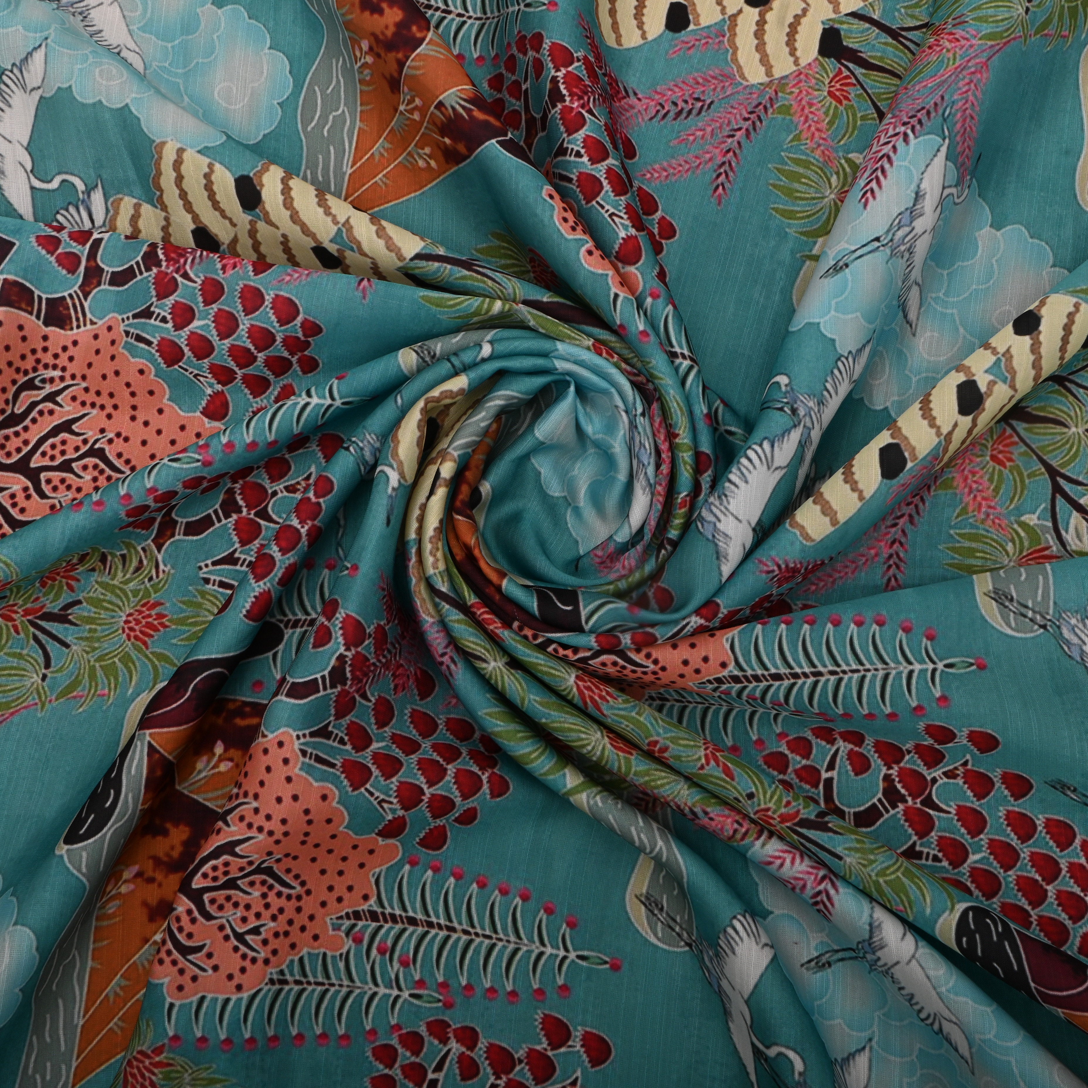 Sky Blue Silk Fabric With Printed Design