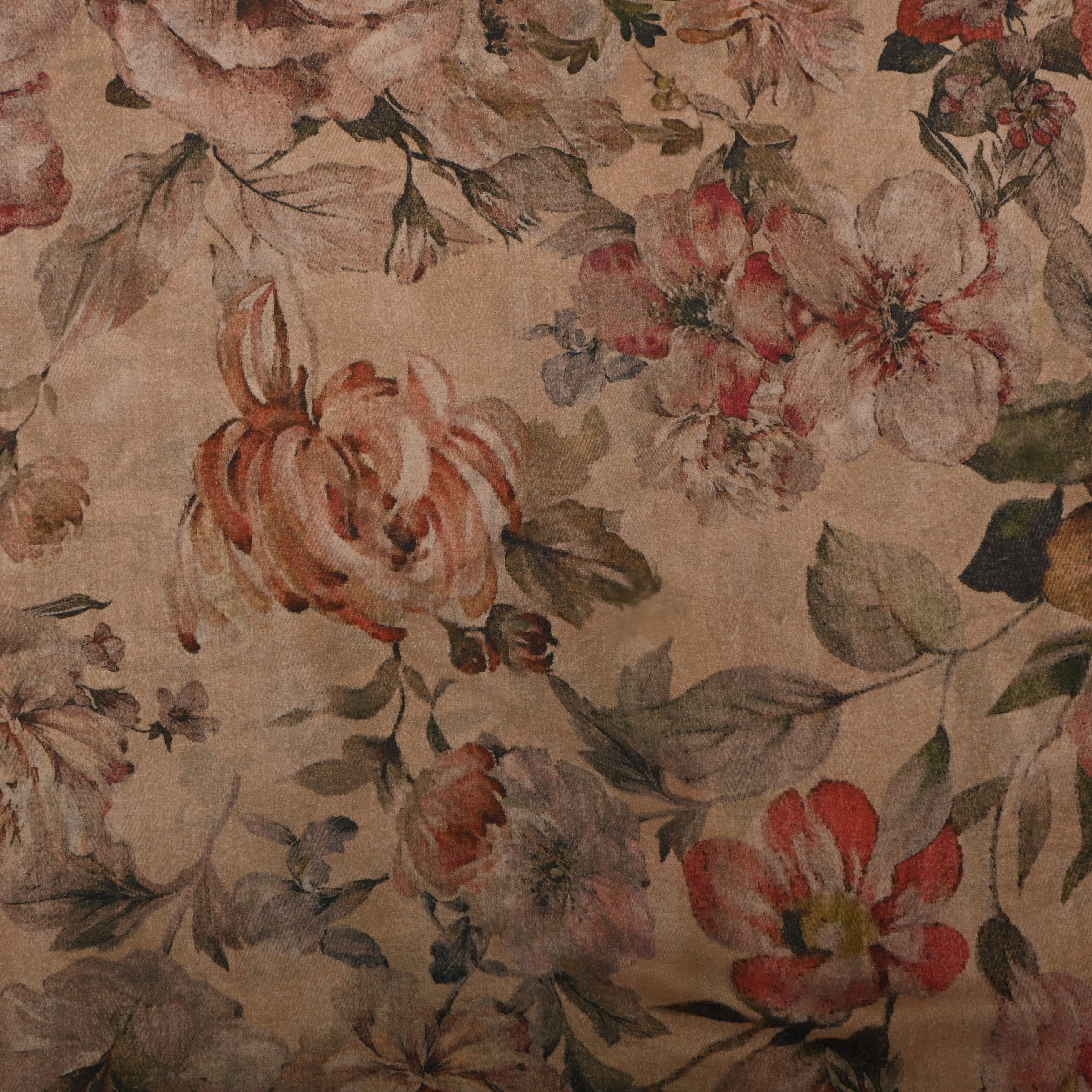 Biscuit Brown Tissue Fabric With Floral Prints