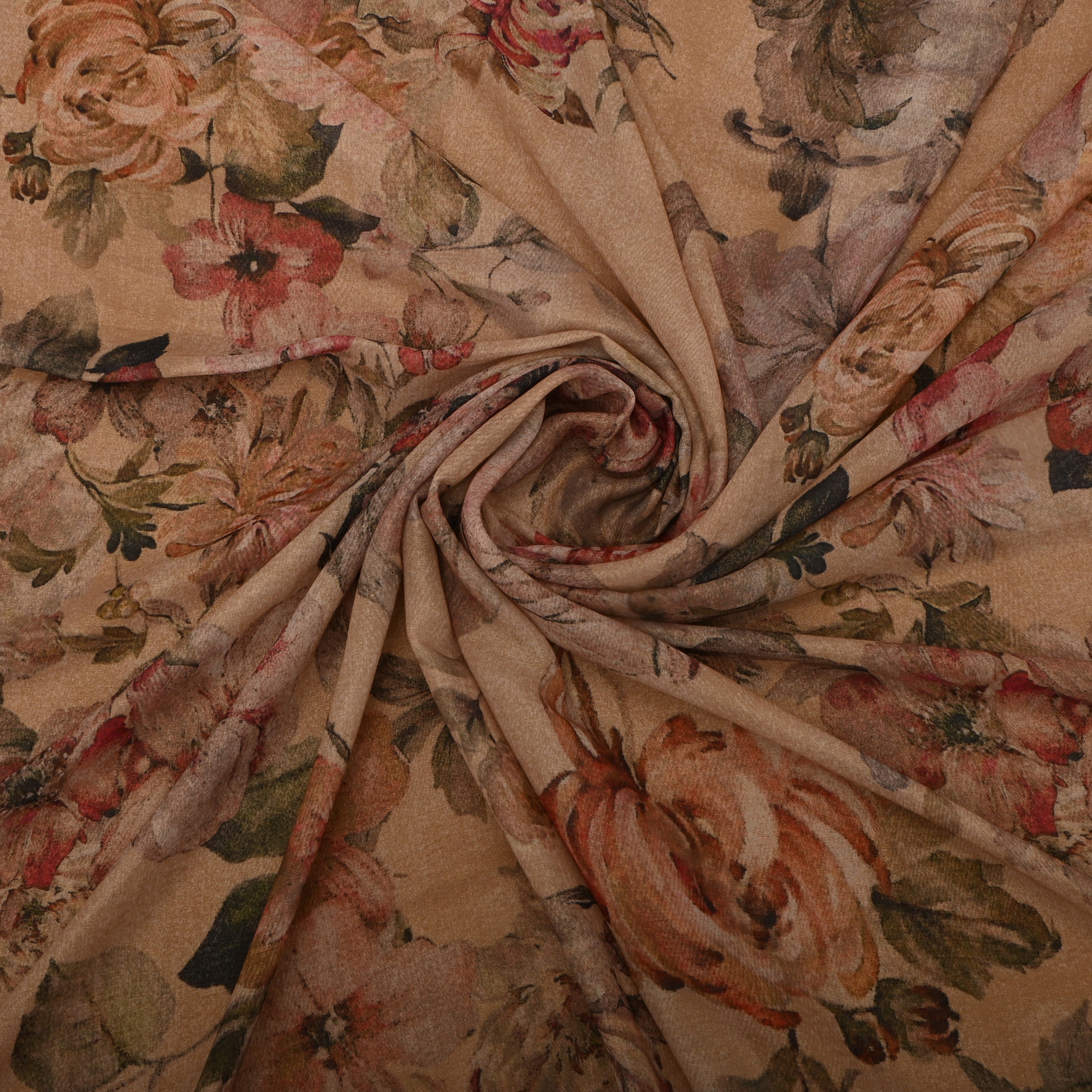 Biscuit Brown Tissue Fabric With Floral Prints