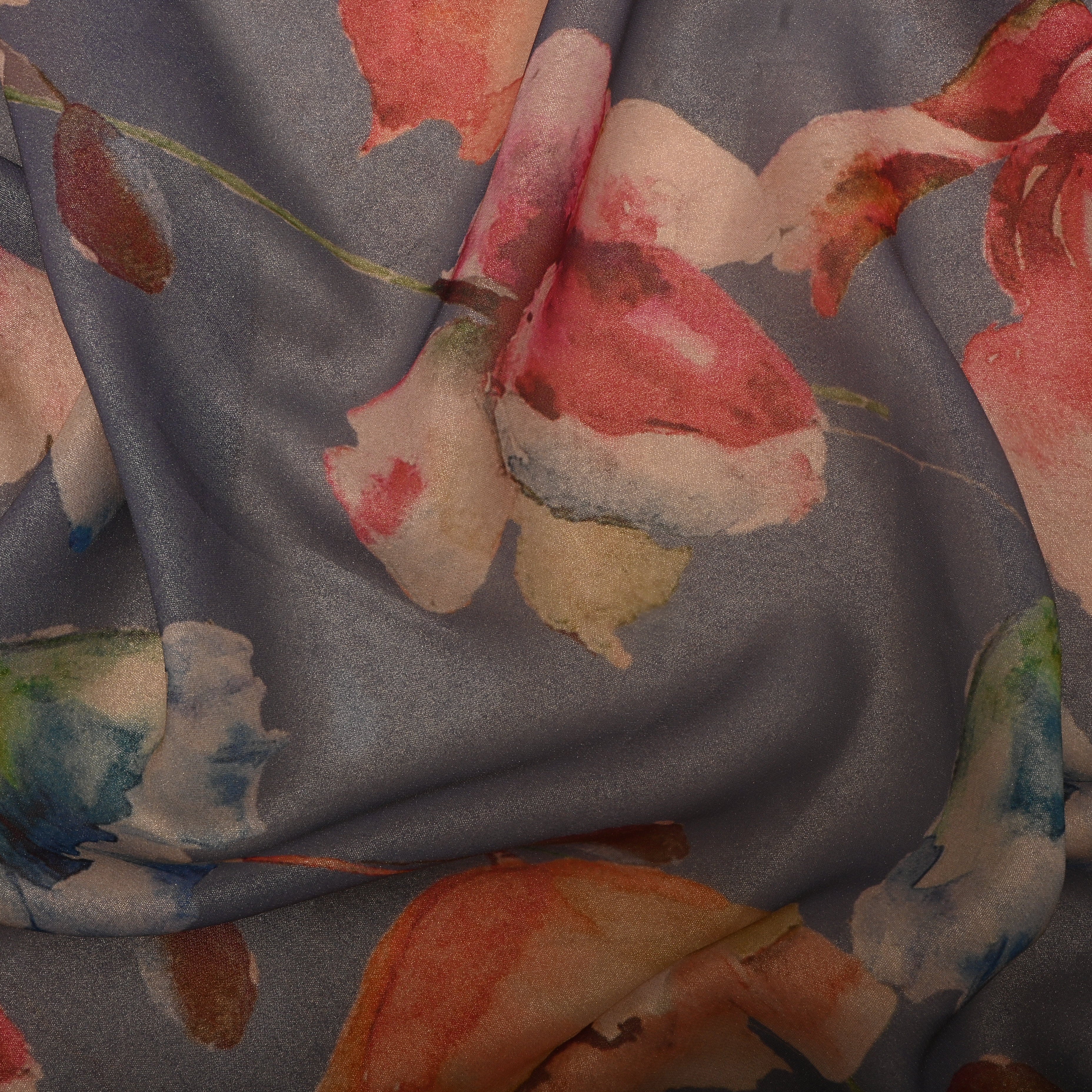 Grey Tissue Fabric With Floral Print