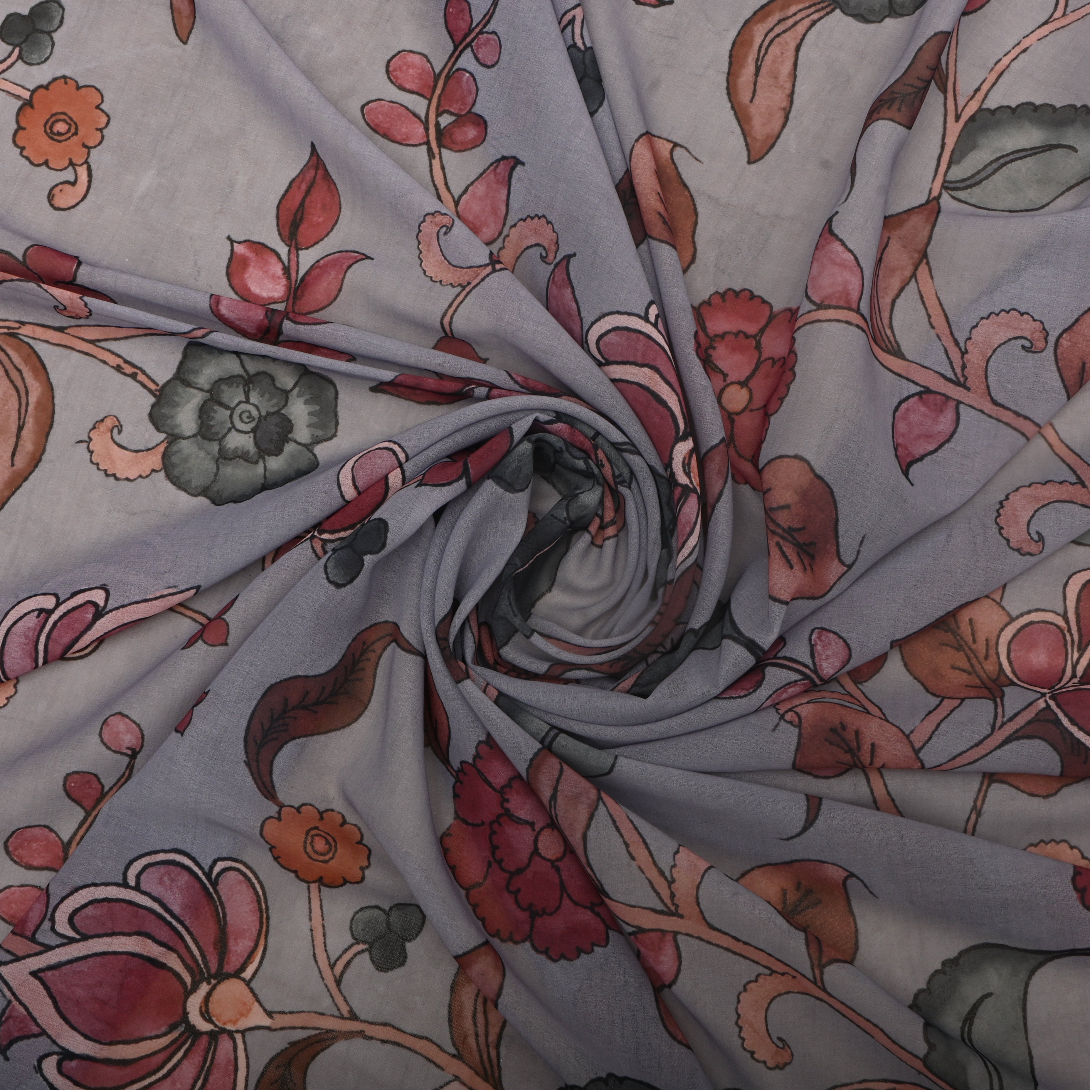 Gray Chateau Floral Jaal Tissue Fabric