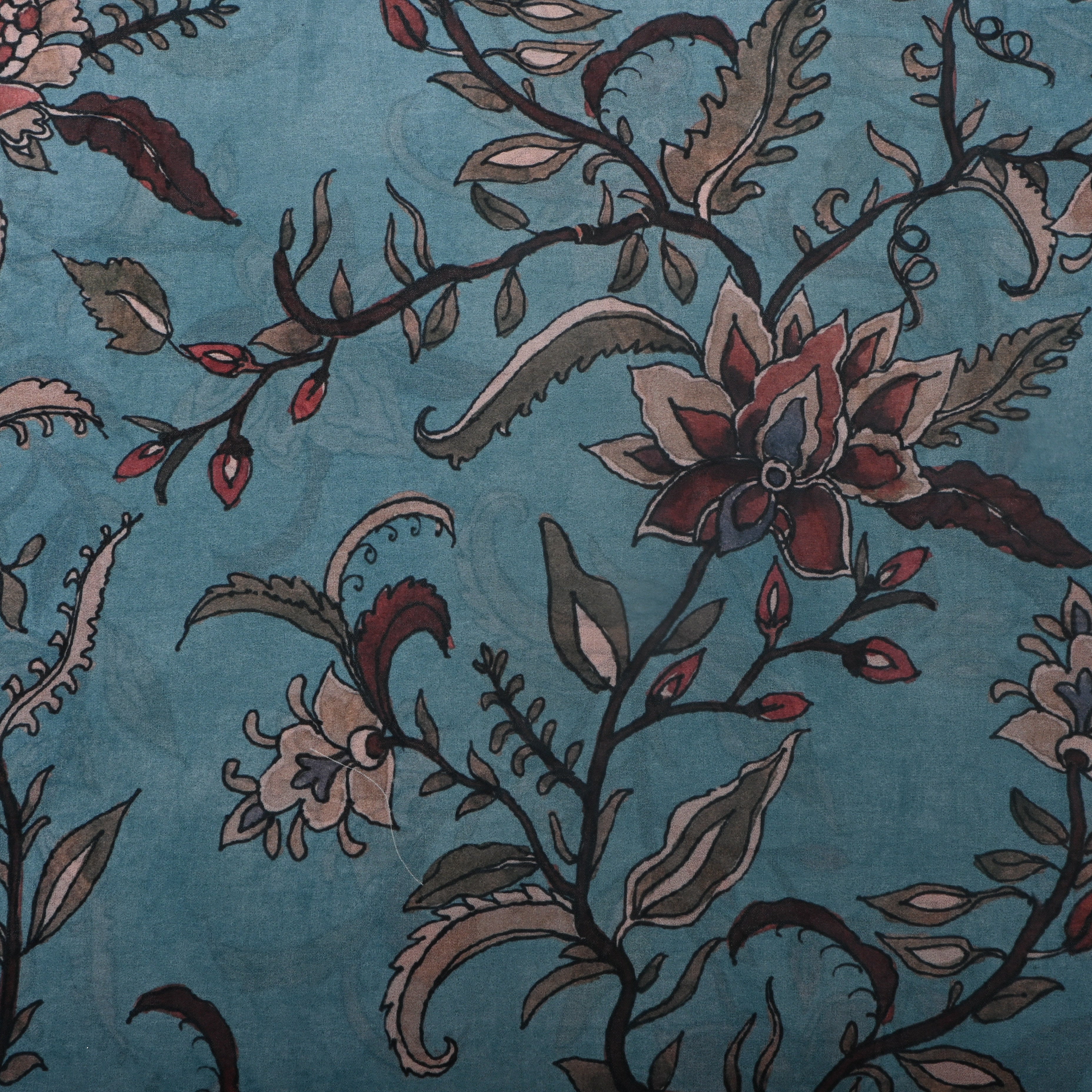 Grey Blue Silk Fabric With Digital Prints