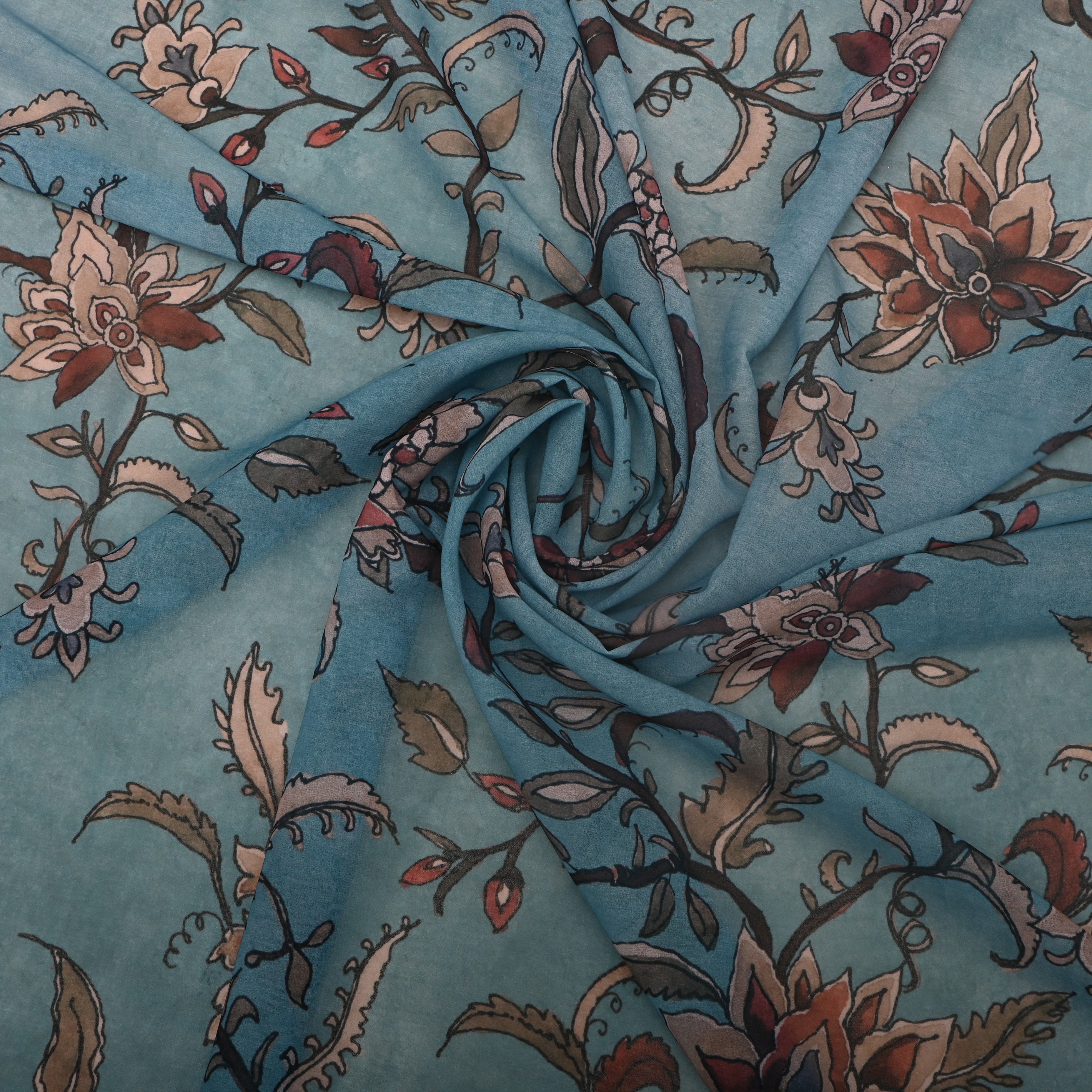Grey Blue Silk Fabric With Digital Prints