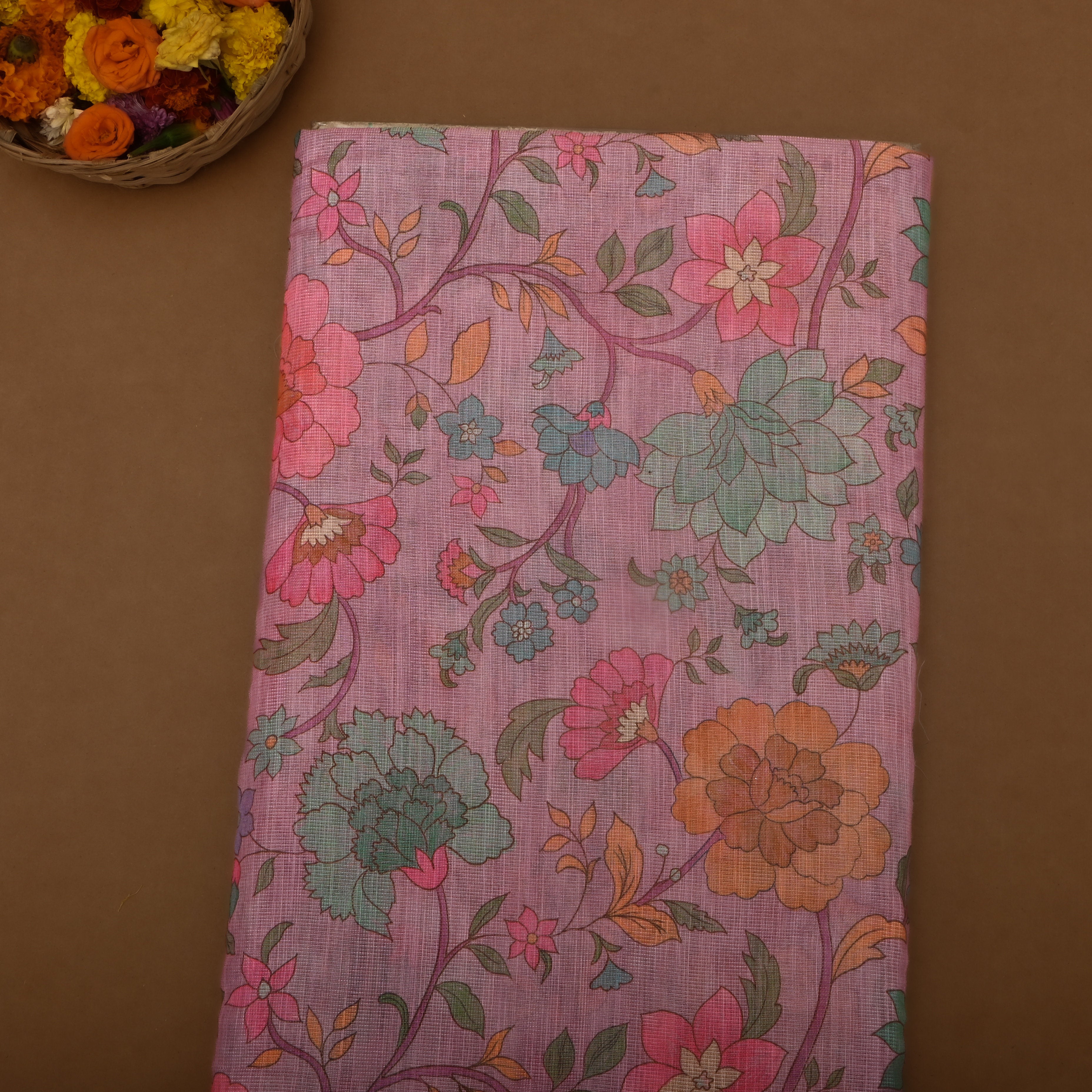 Lavender Floral Printed Tissue Fabric