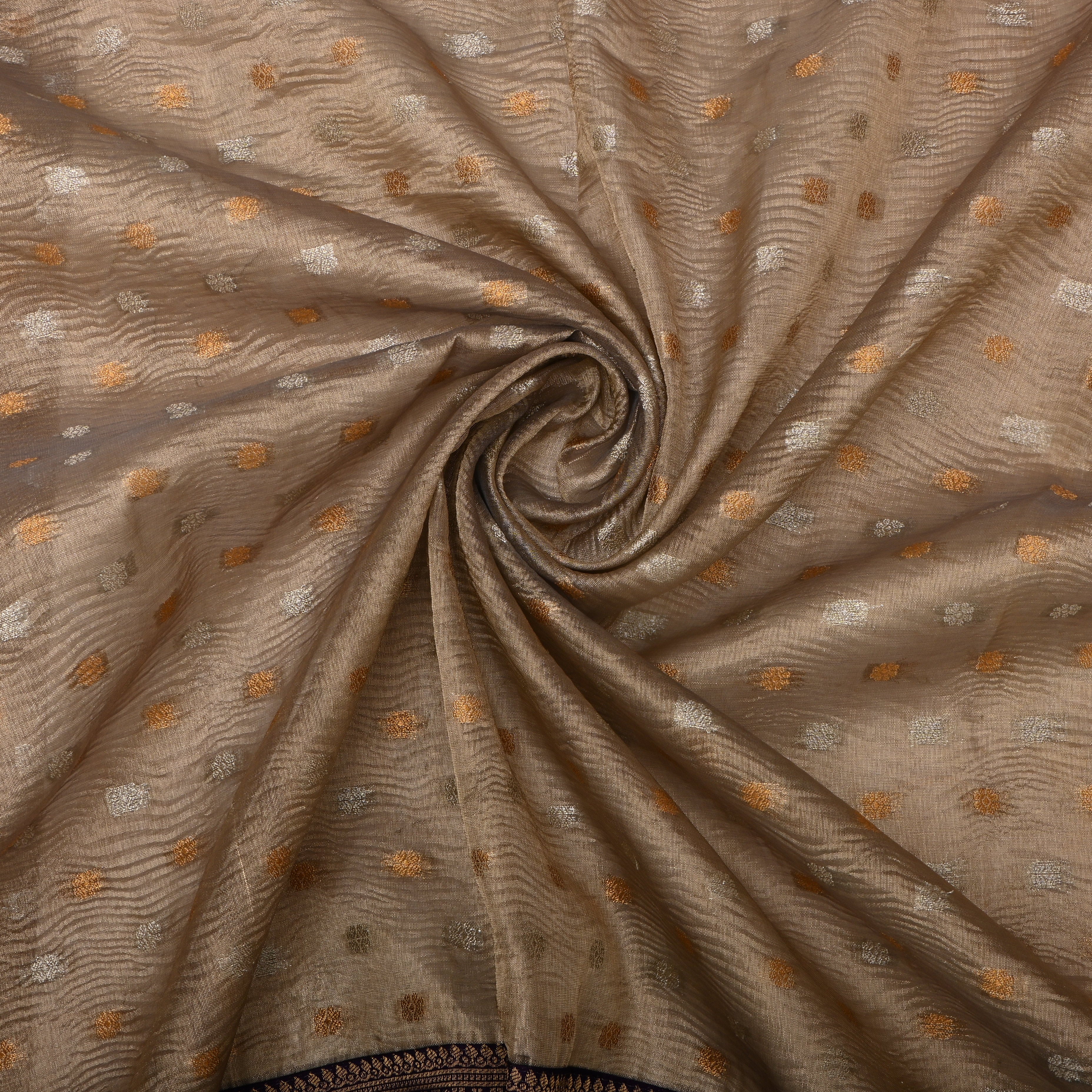 Almond Beige Jamawar Tissue Fabric With Contrast Border