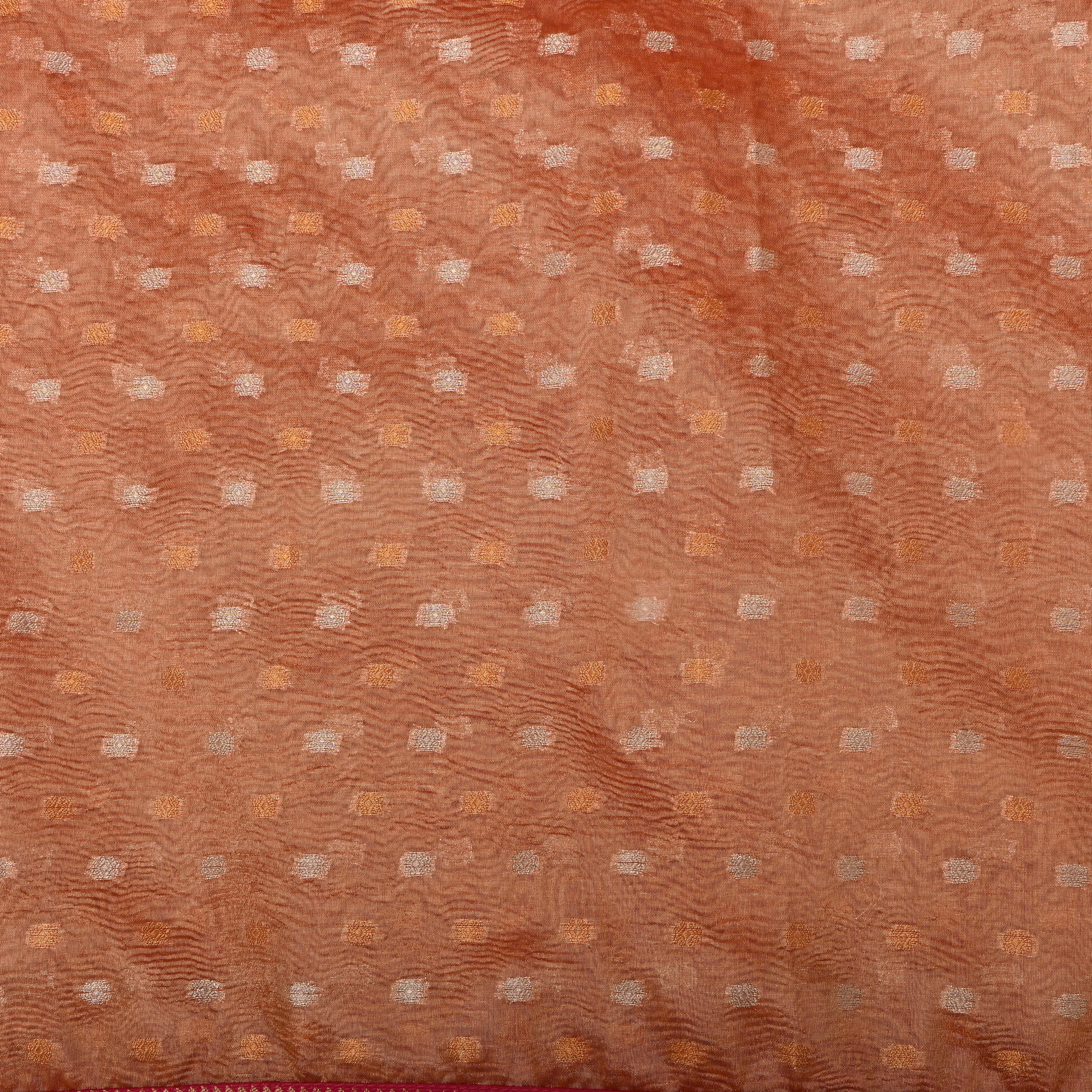 Light Salmon Jamawar Tissue Fabric With Contrast Border