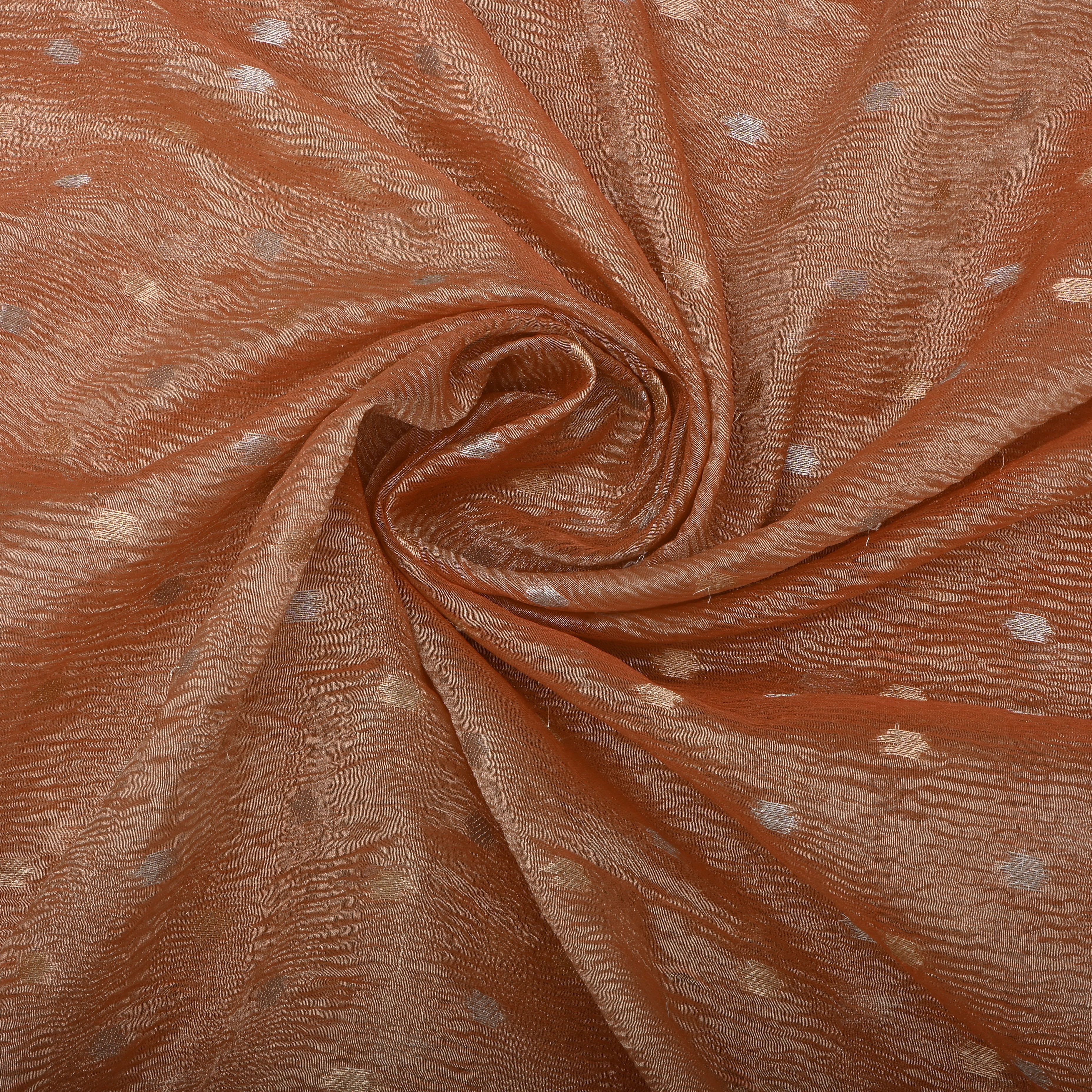 Peach Kanchi Zari Motifs Border Jamawar Tissue Fabric