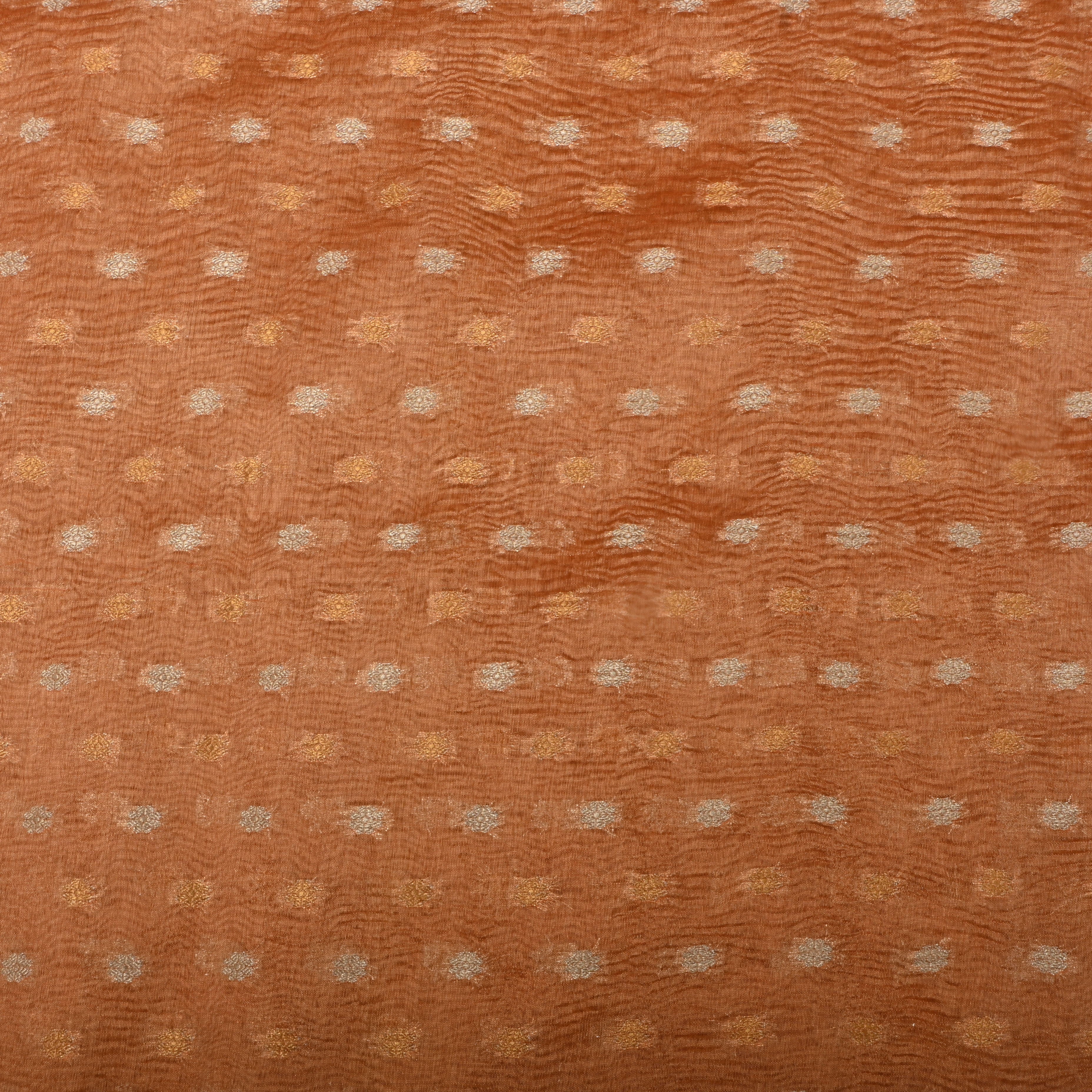 Terracotta Brown Kanchi Zari Motifs Border Jamawar Tissue Fabric