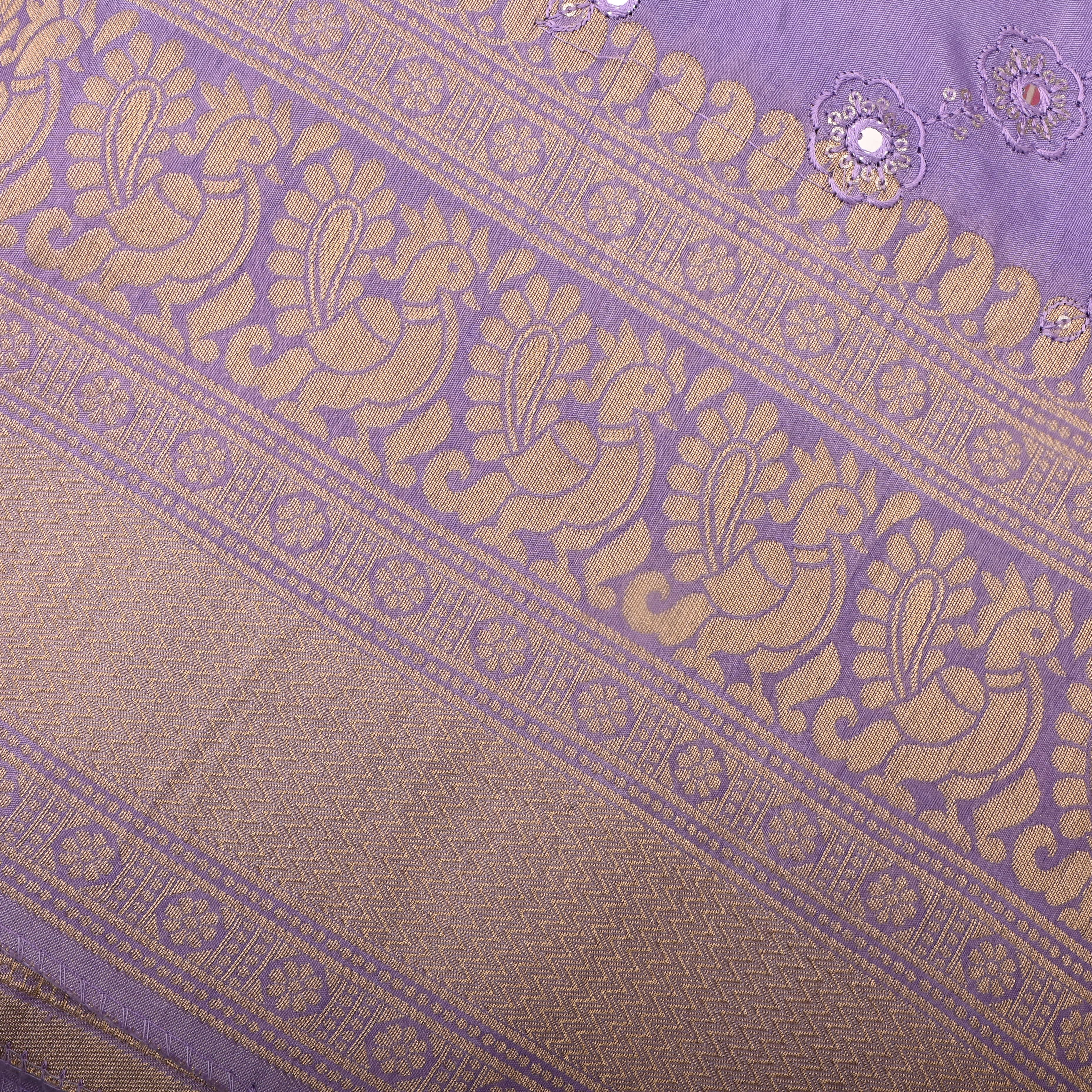 Lavender Silk Fabric With Mirror Work