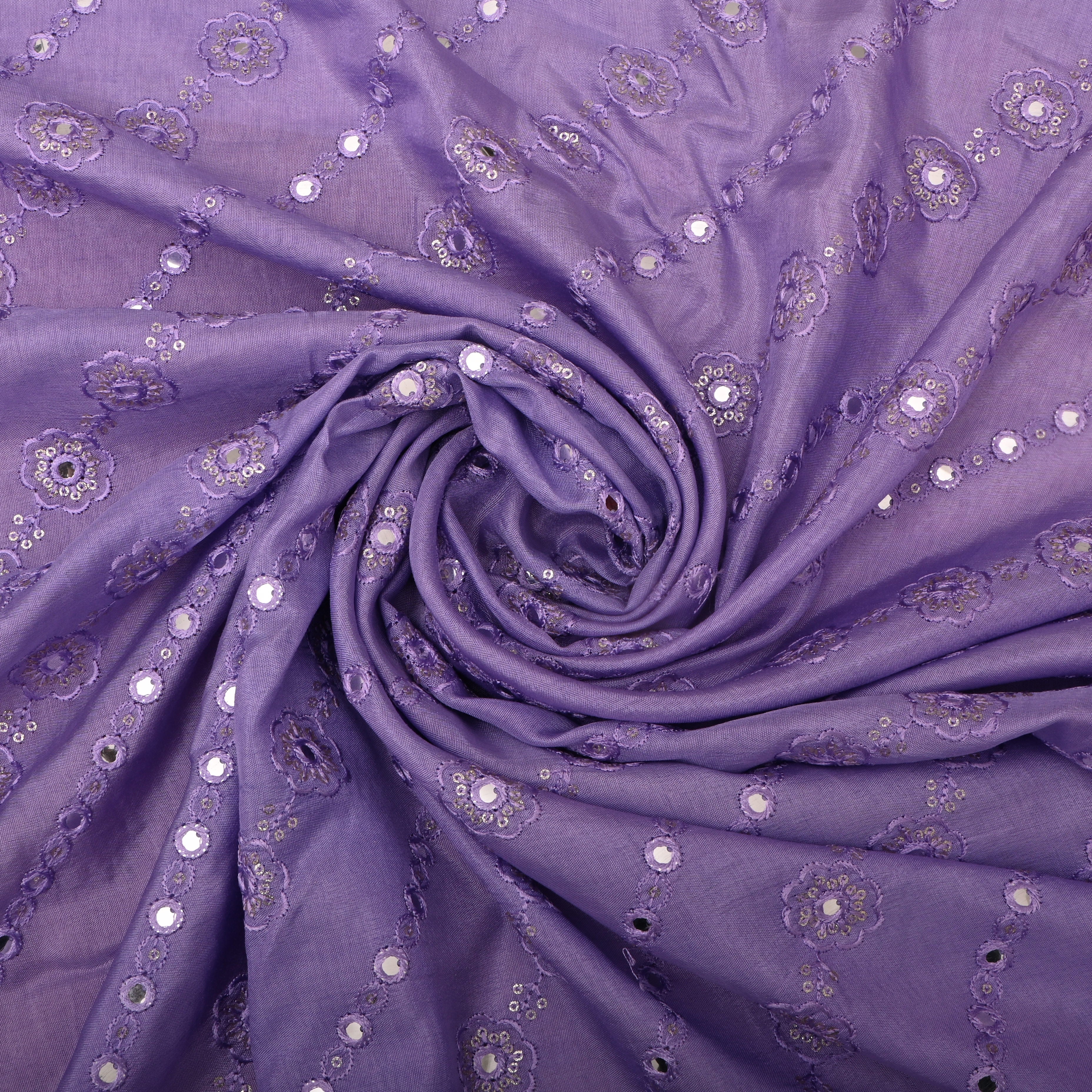 Lavender Silk Fabric With Mirror Work