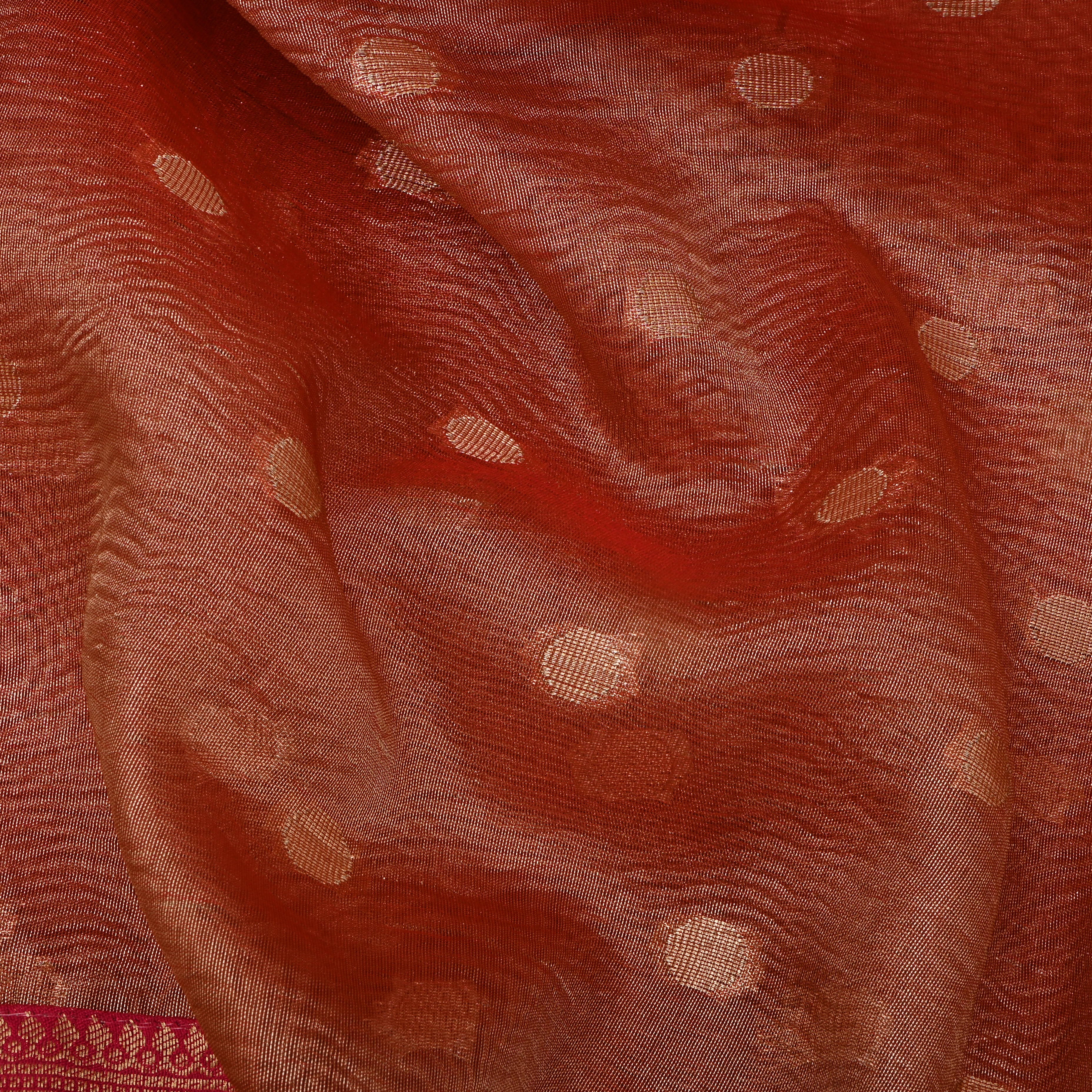 Coral Glow Jamawar Tissue Fabric With Contrast Border