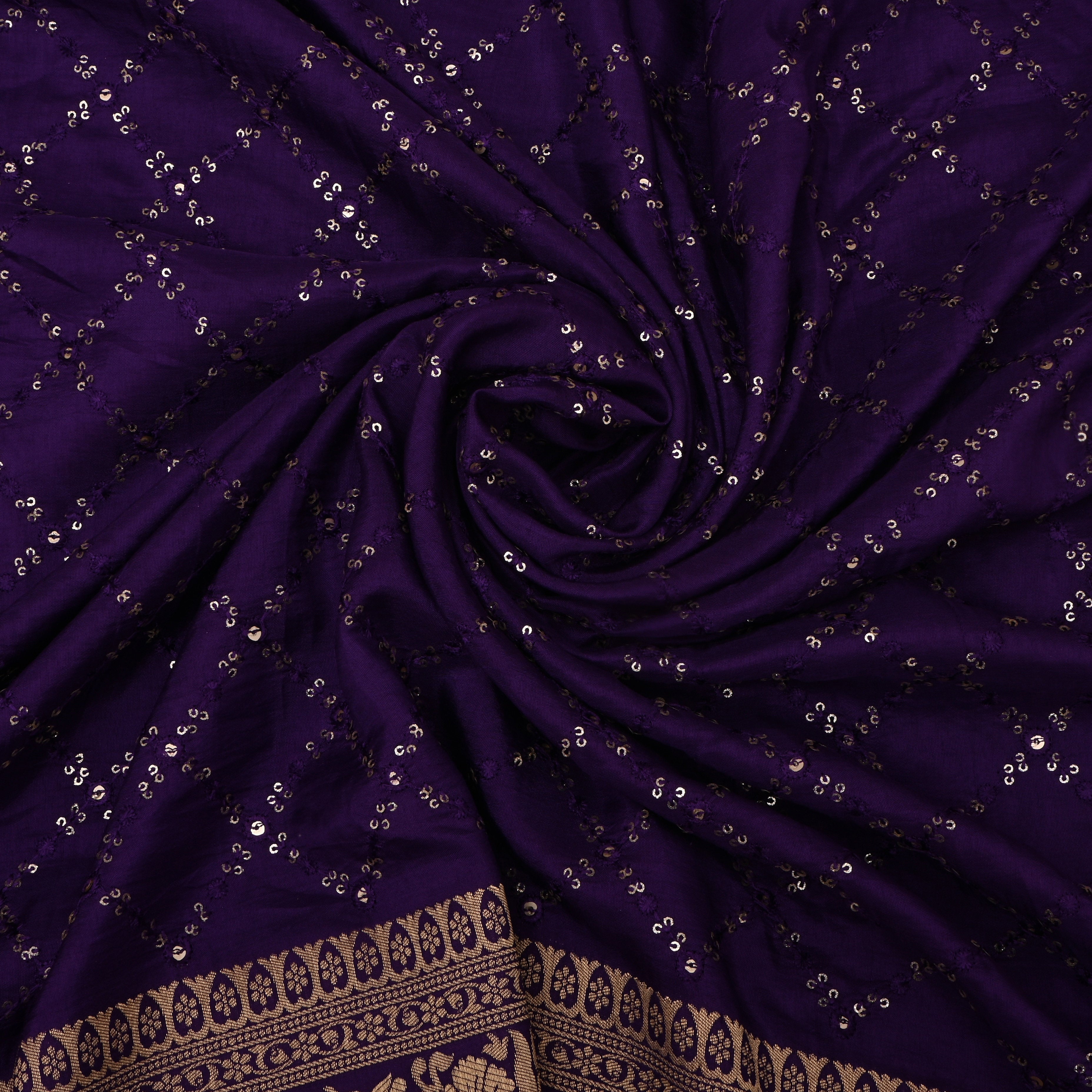 Purple Silk Fabric With Sequins Work