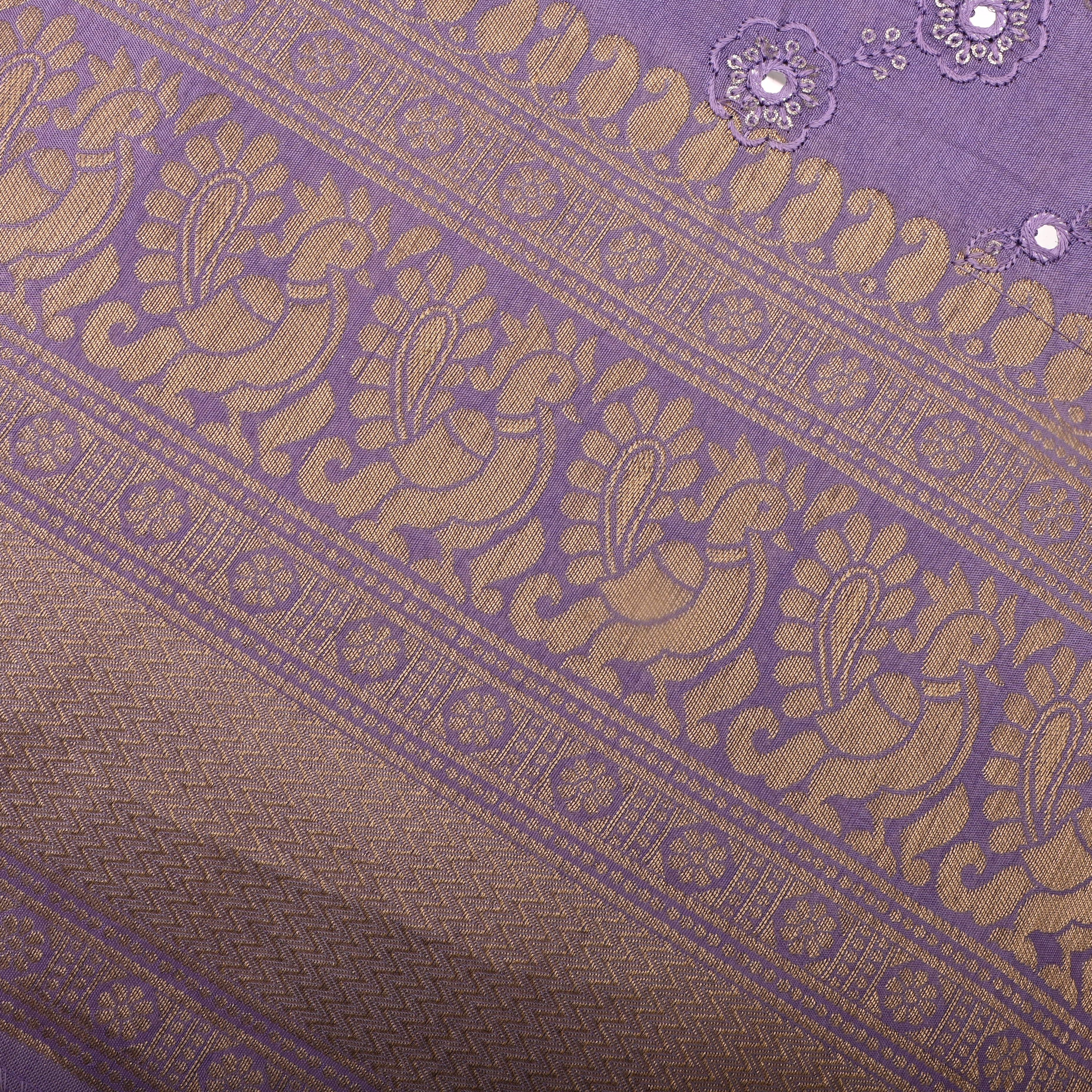 Light Purple Silk Fabric With Mirror Work