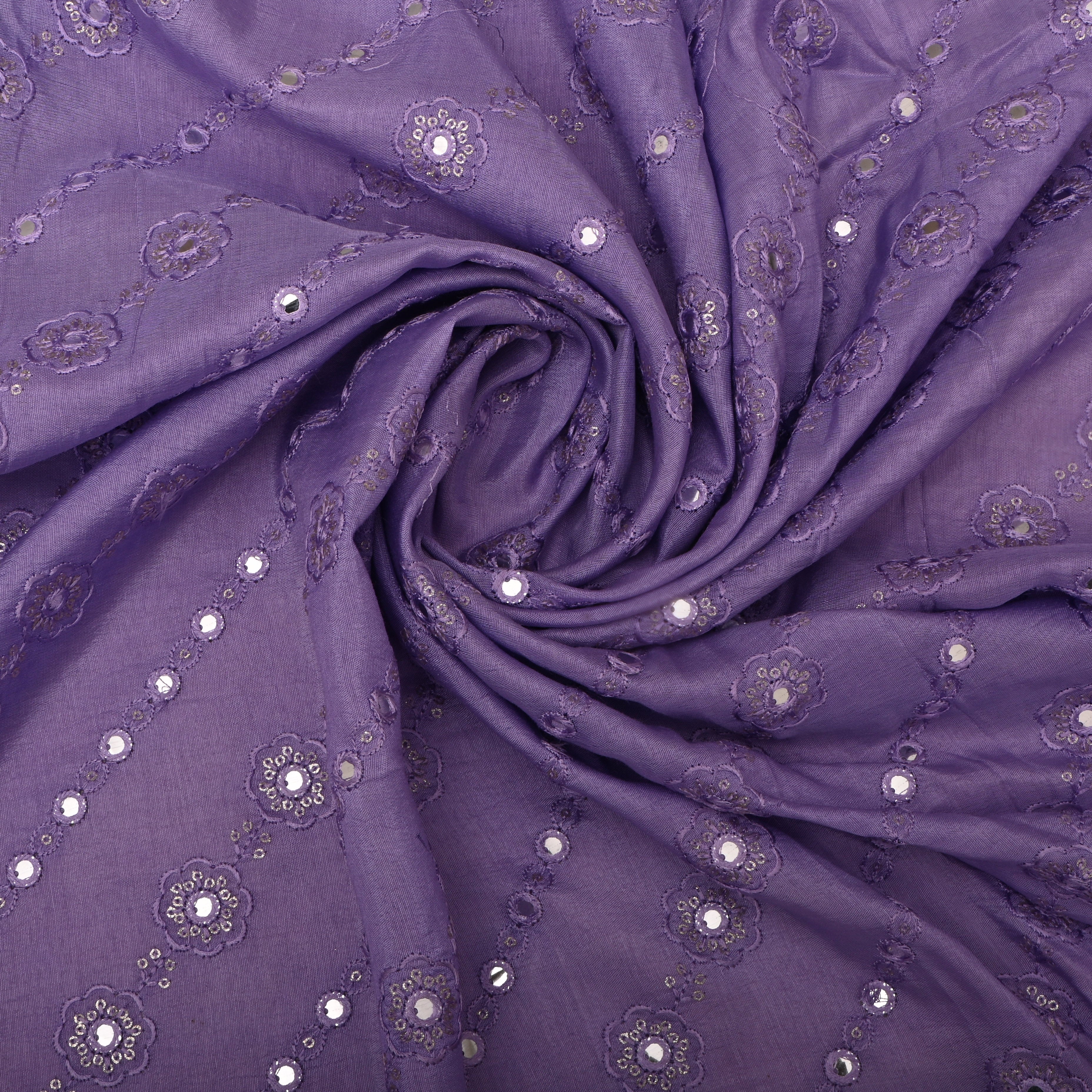 Light Purple Silk Fabric With Mirror Work
