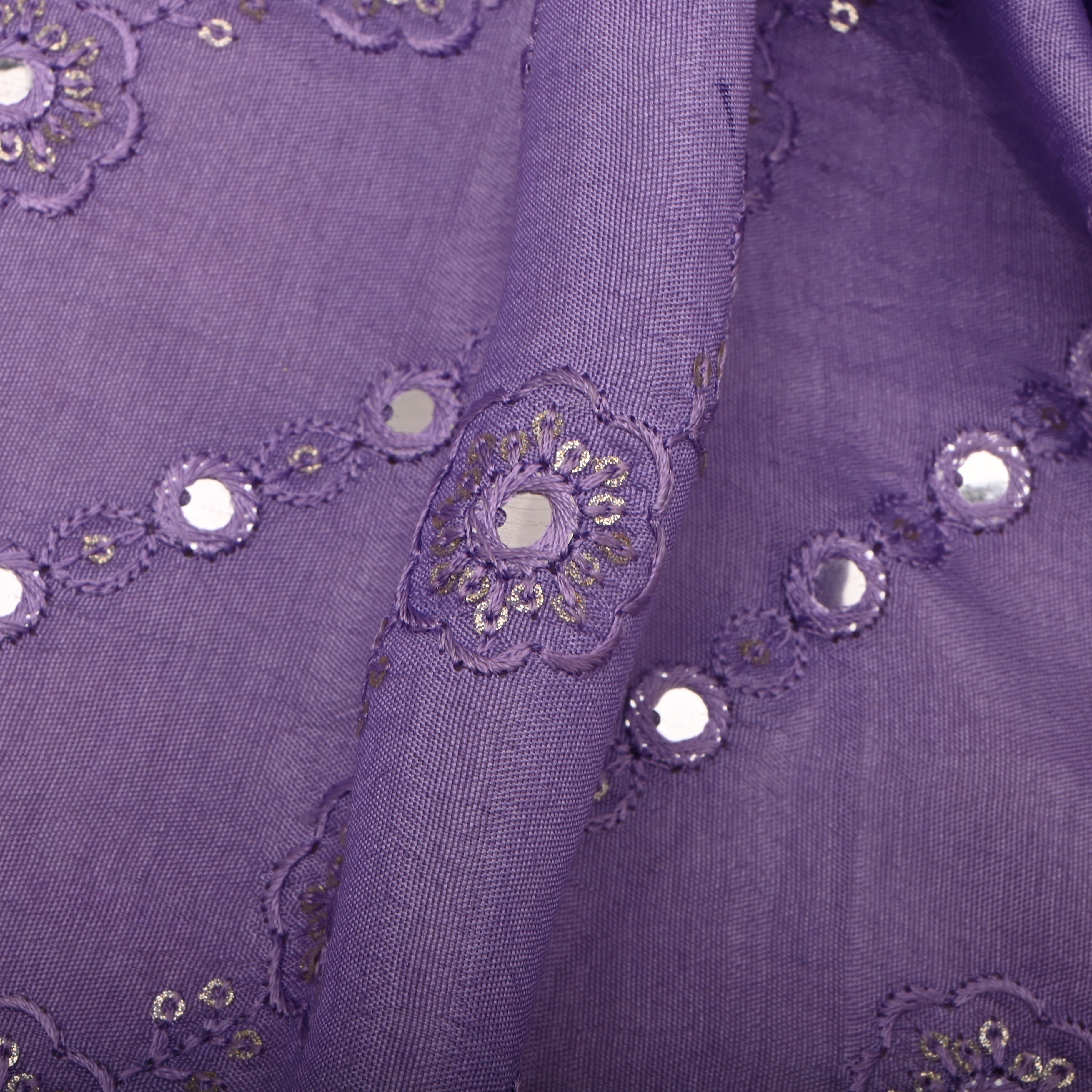 Light Purple Silk Fabric With Mirror Work