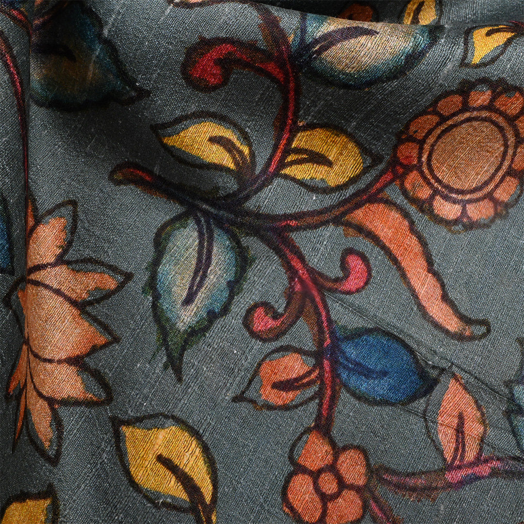 Dove Gray Dupion Fabric With Digital Print