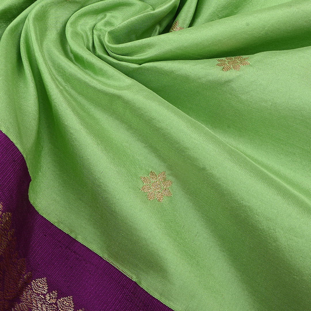 Pistachio Green Jamawar Silk Fabric With Contrast Border