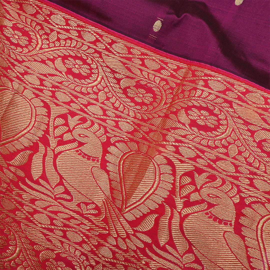 Pansy Purple Jamawar Silk Fabric With Contrast Border