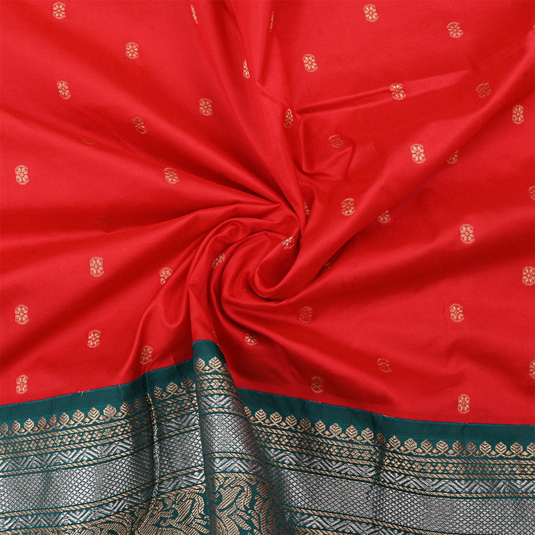 Rose Madder Red Jamawar Silk Fabric With Buttis